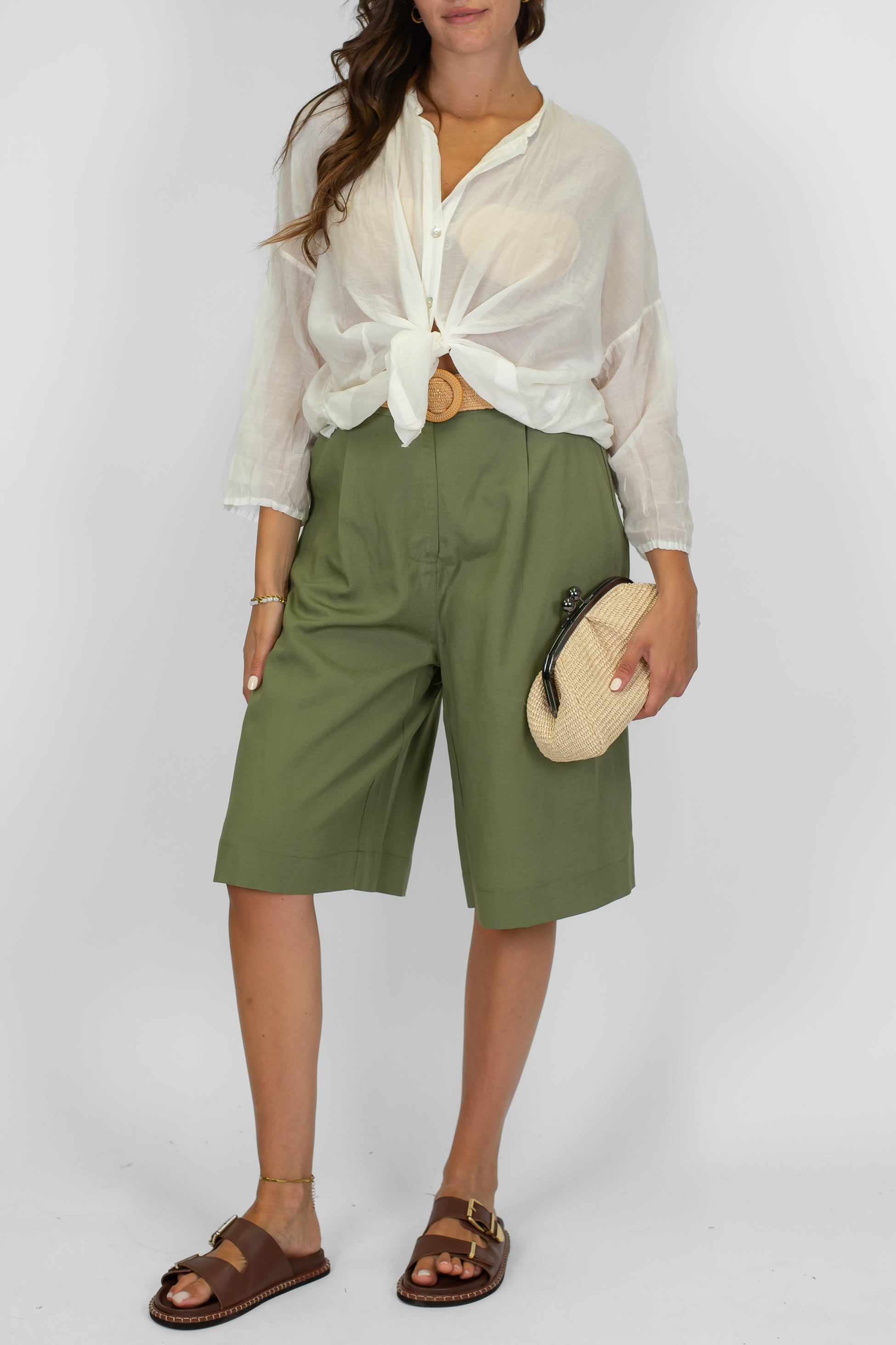 Dixie - Bermuda con pinces in misto lino