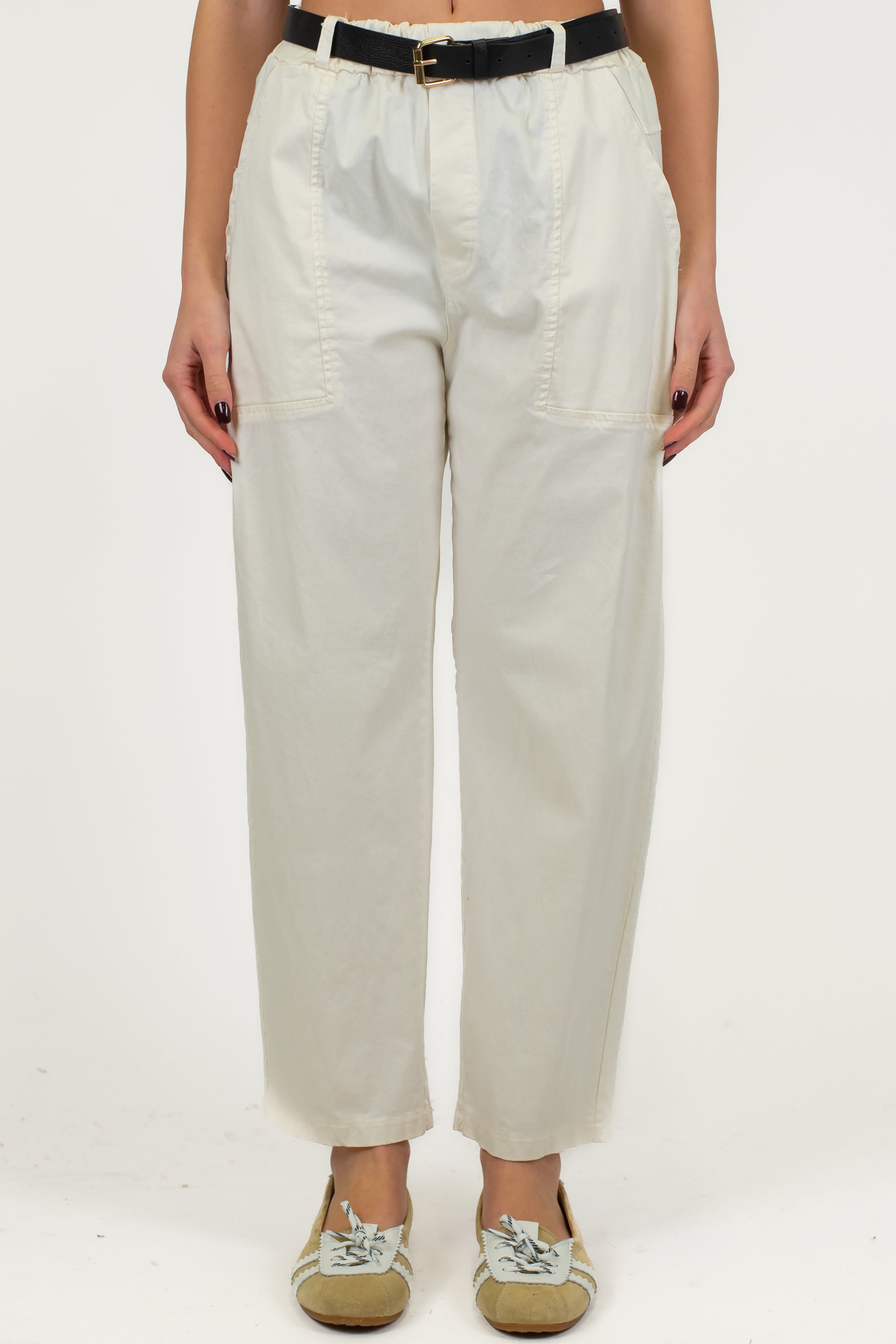 Haveone - Pantalone regular in misto cotone e lyocell con elastico sul retro