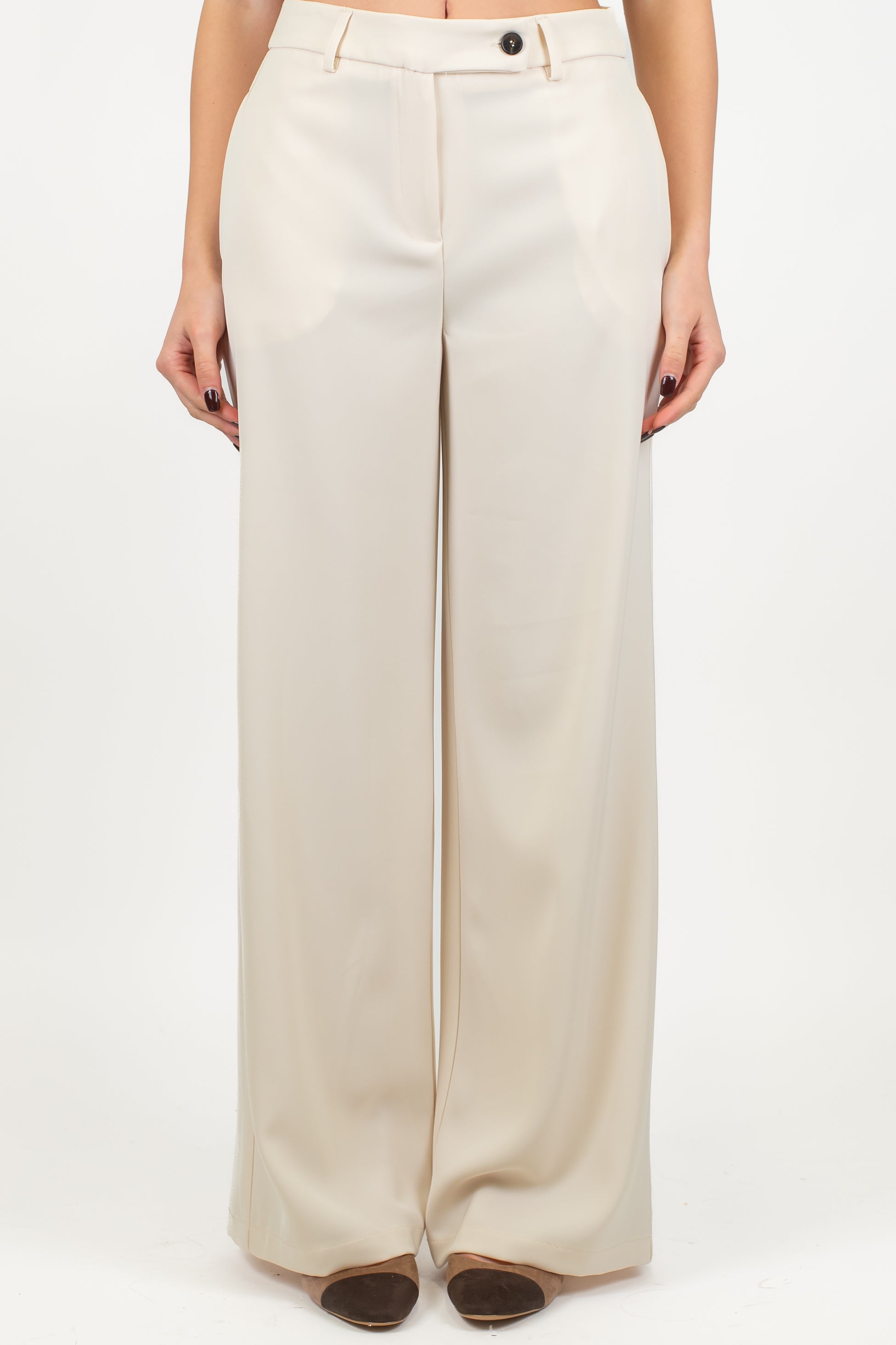 Tensione in - Pantalone palazzo tessuto fluido con abbottonatura asimmetrica