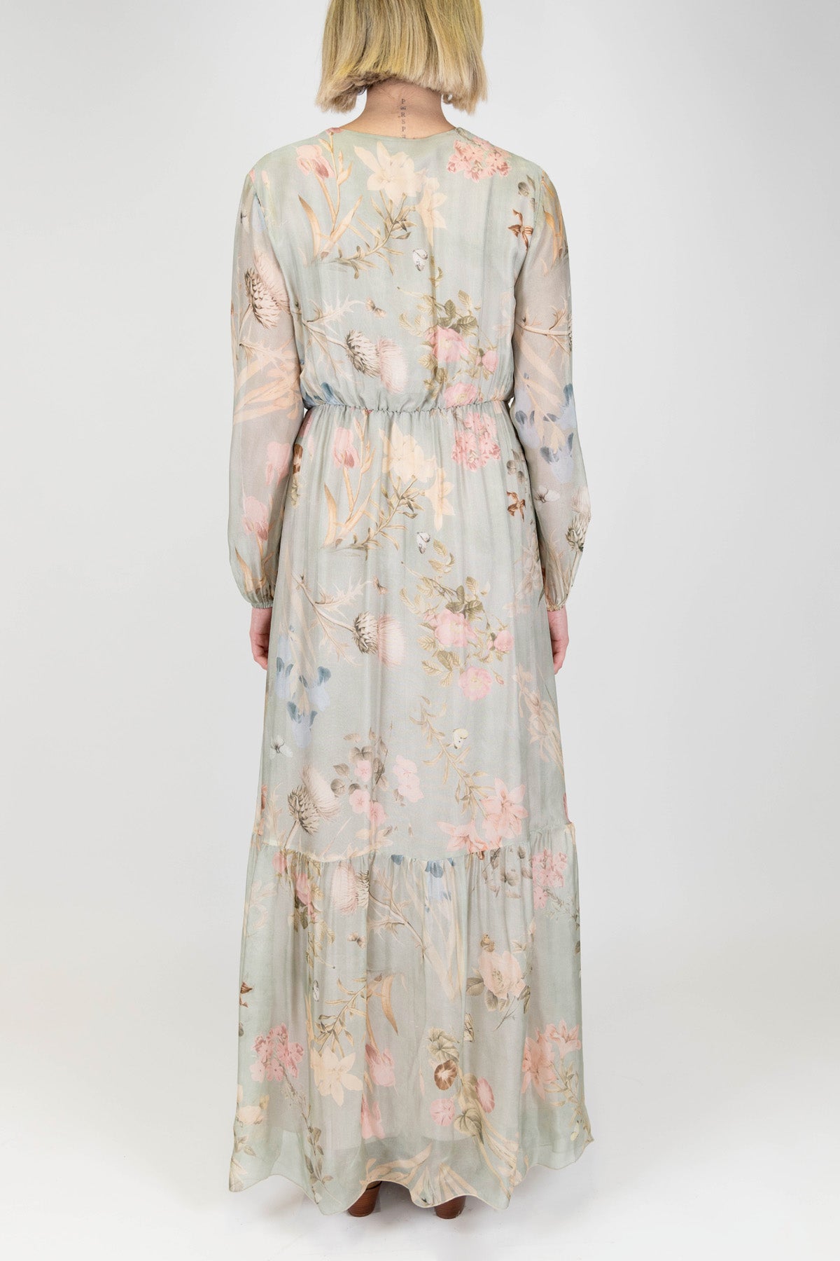 Dixie - Abito lungo scollo V fantasia floreale in misto seta