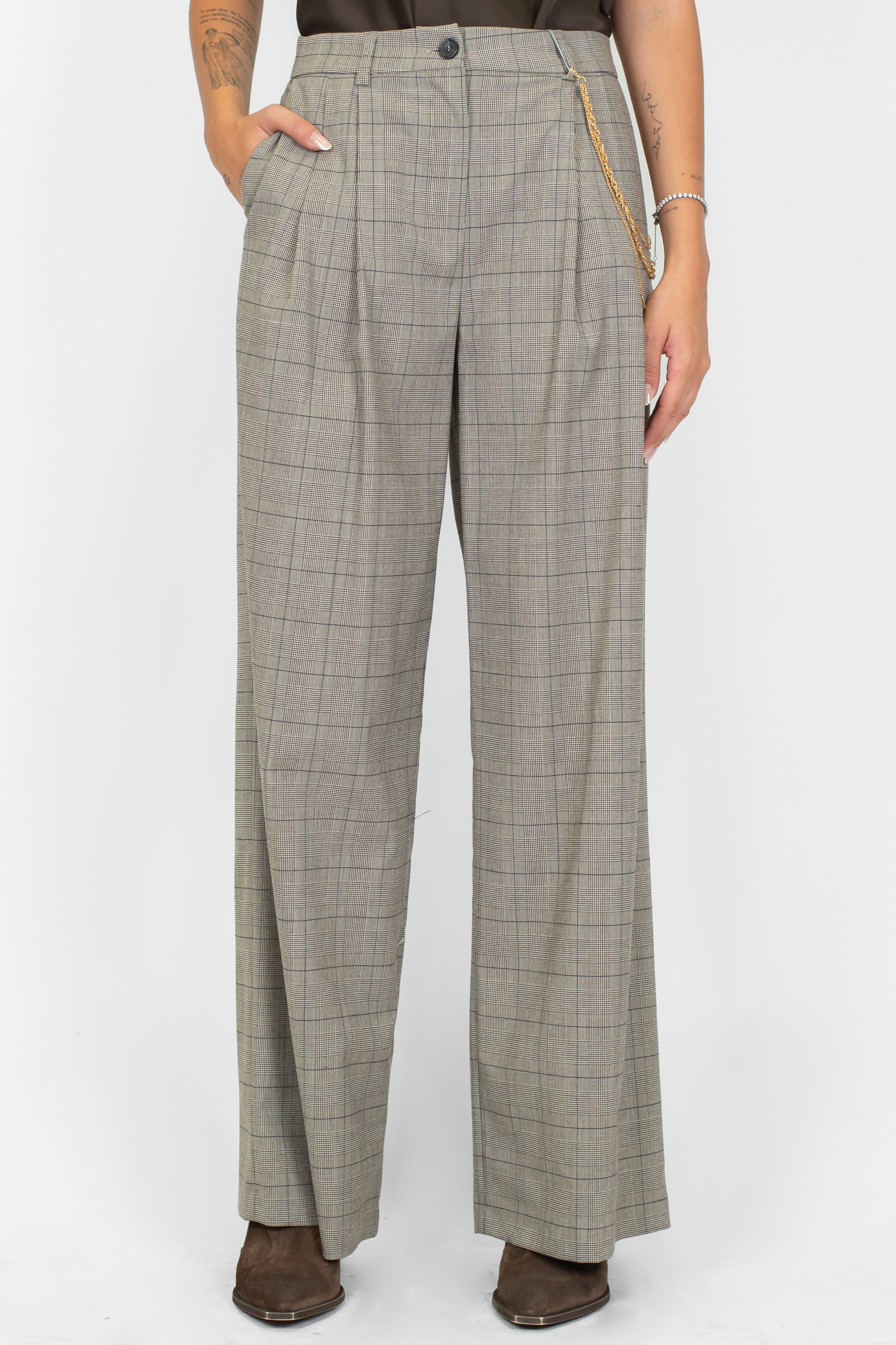 Motel - Pantalone palazzo fantasia principe di galles con pinces