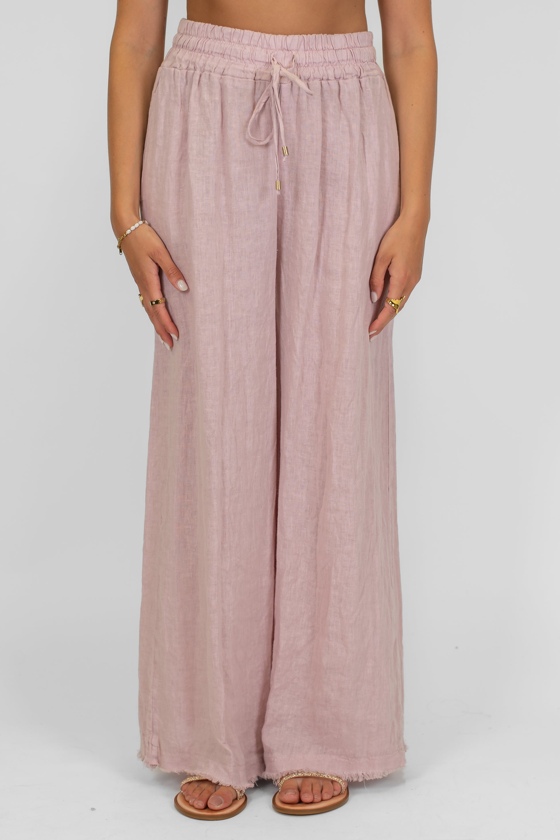 Tensione in - Pantalone palazzo in puro lino con coulisse