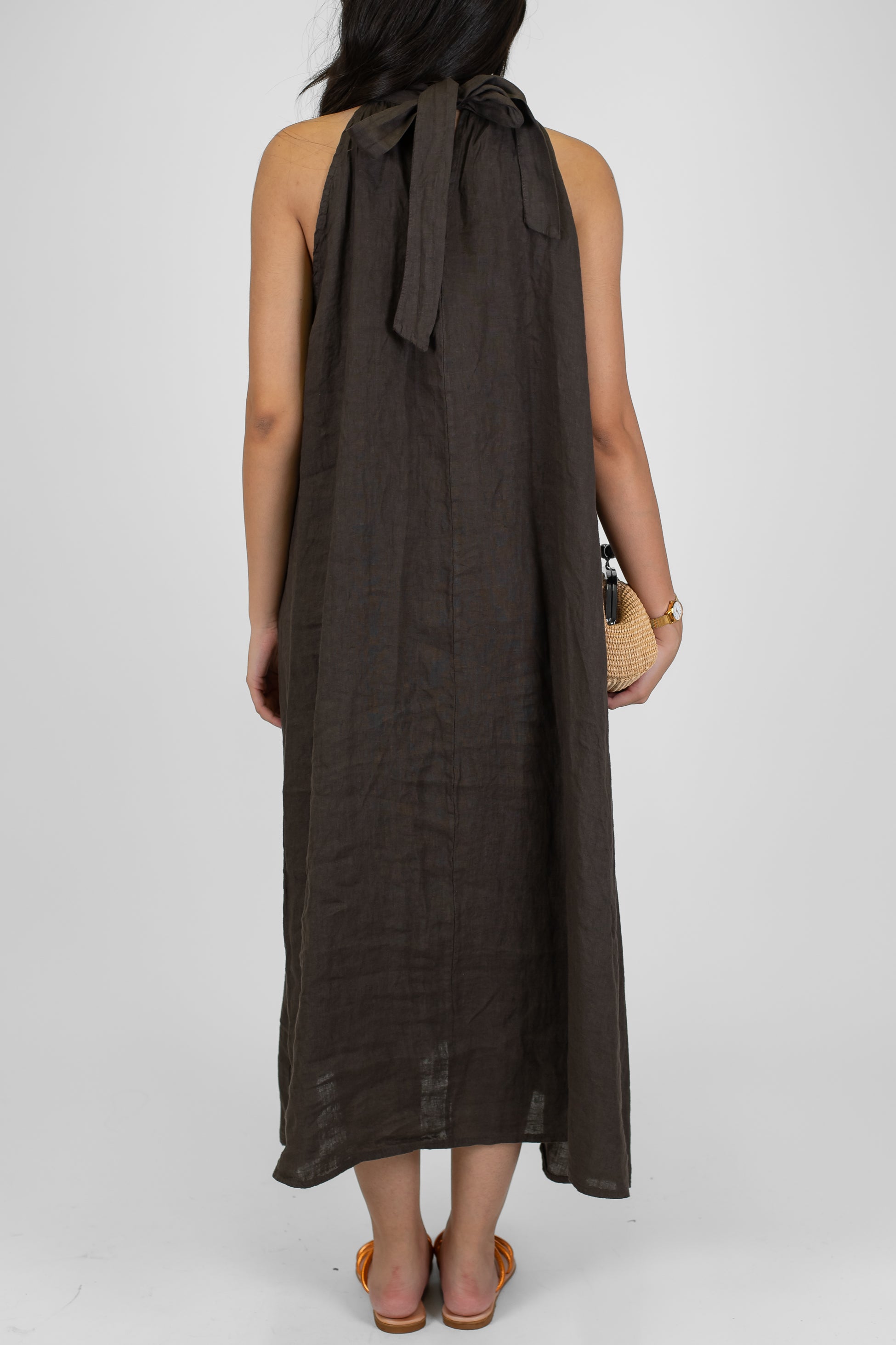 Haveone - Abito lungo in puro lino con scollo all'americana