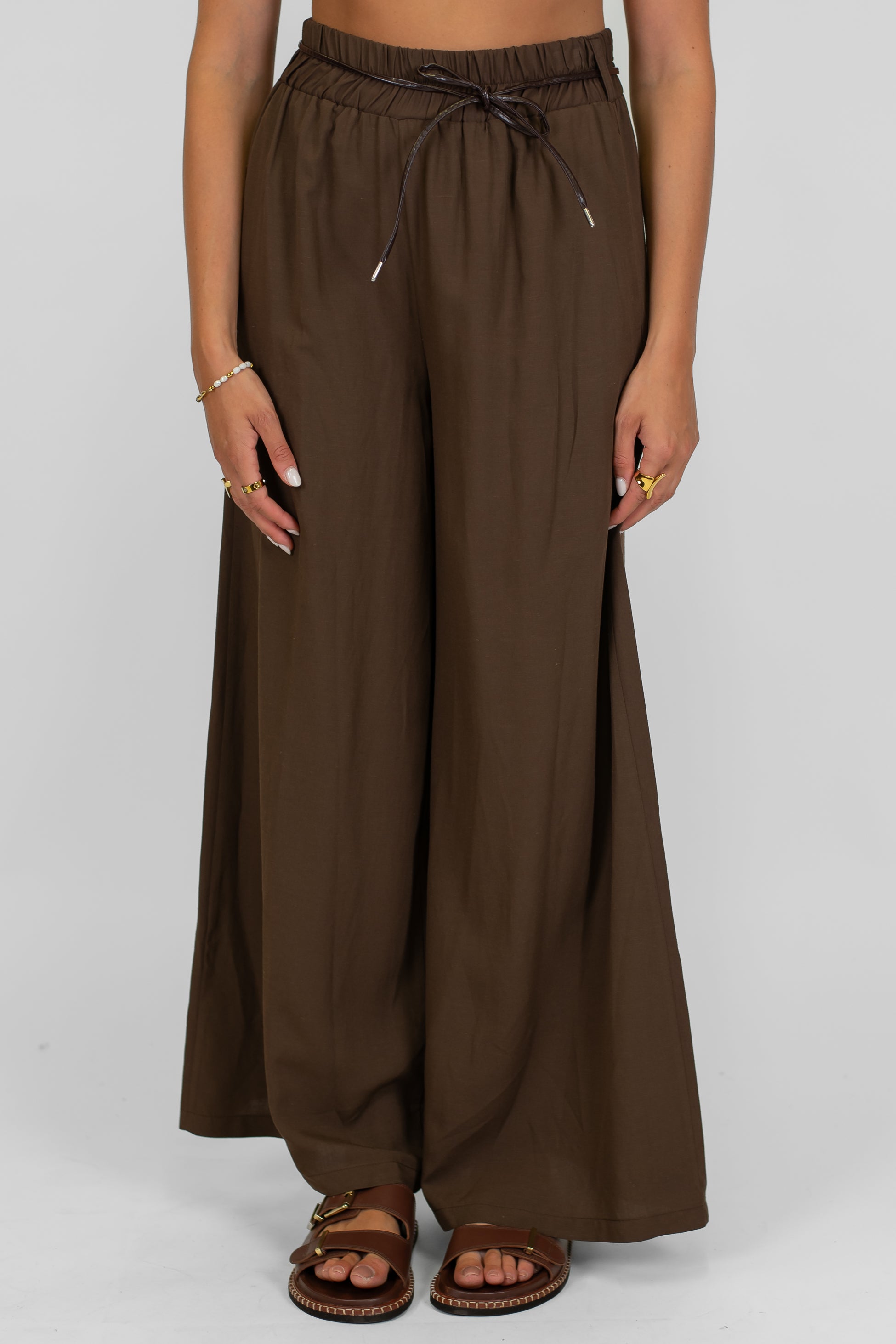 Motel - Pantalone palazzo in misto lino con elastico in vita