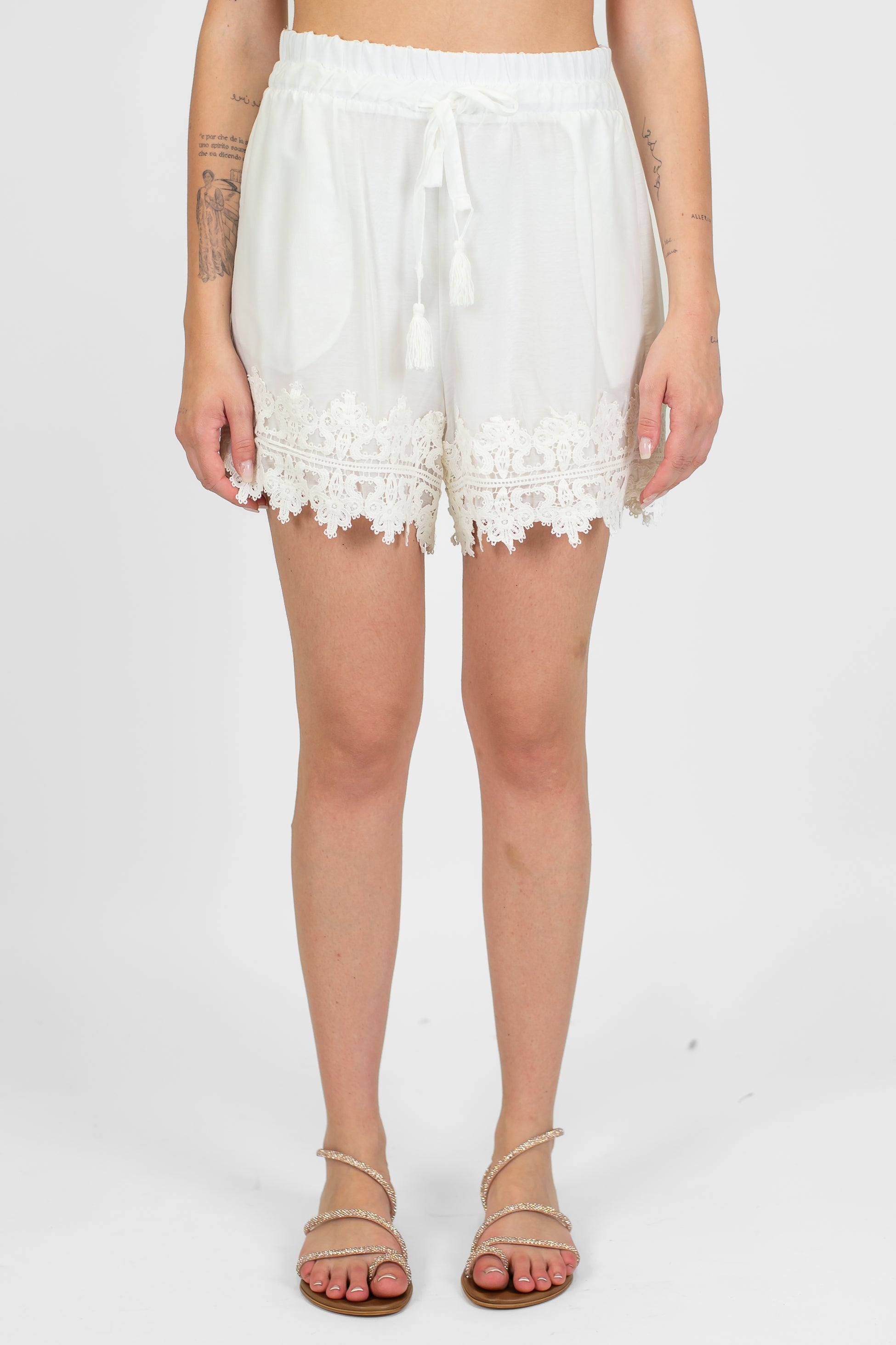 Motel - Shorts in misto seta con coulisse e crochet sul fondo