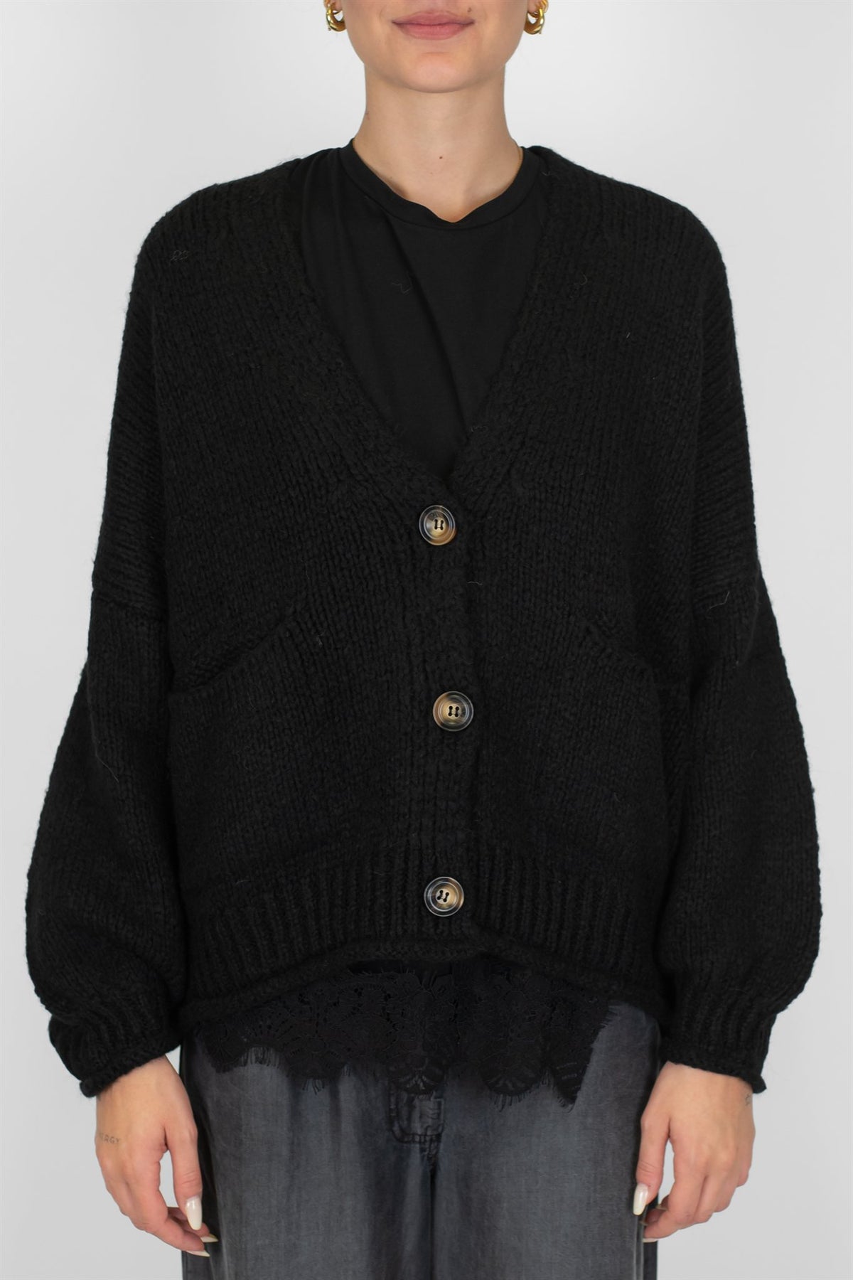 Haveone - Cardigan over in misto lana con chiusura a tre bottoni