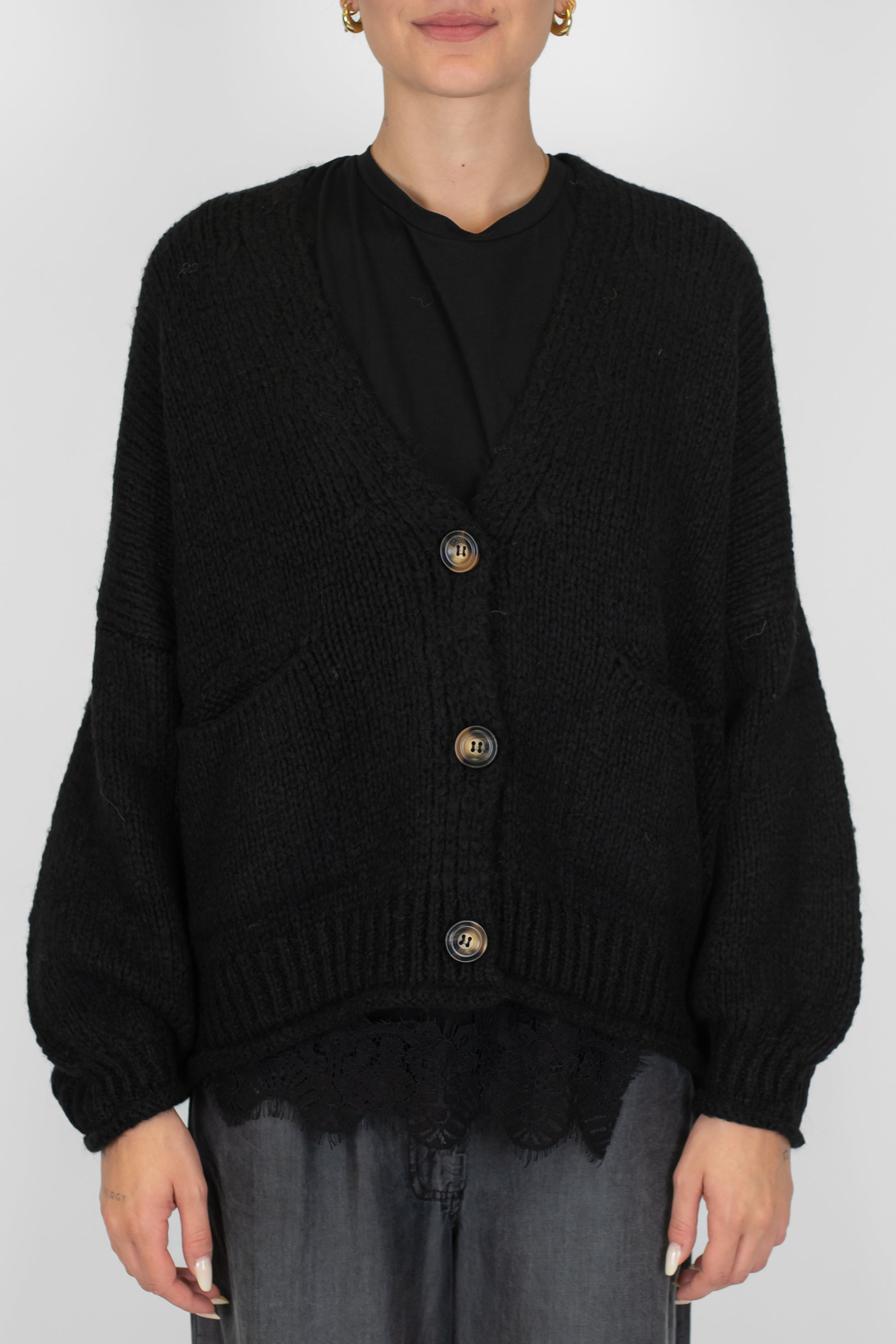 Haveone - Cardigan over in misto lana con chiusura a tre bottoni