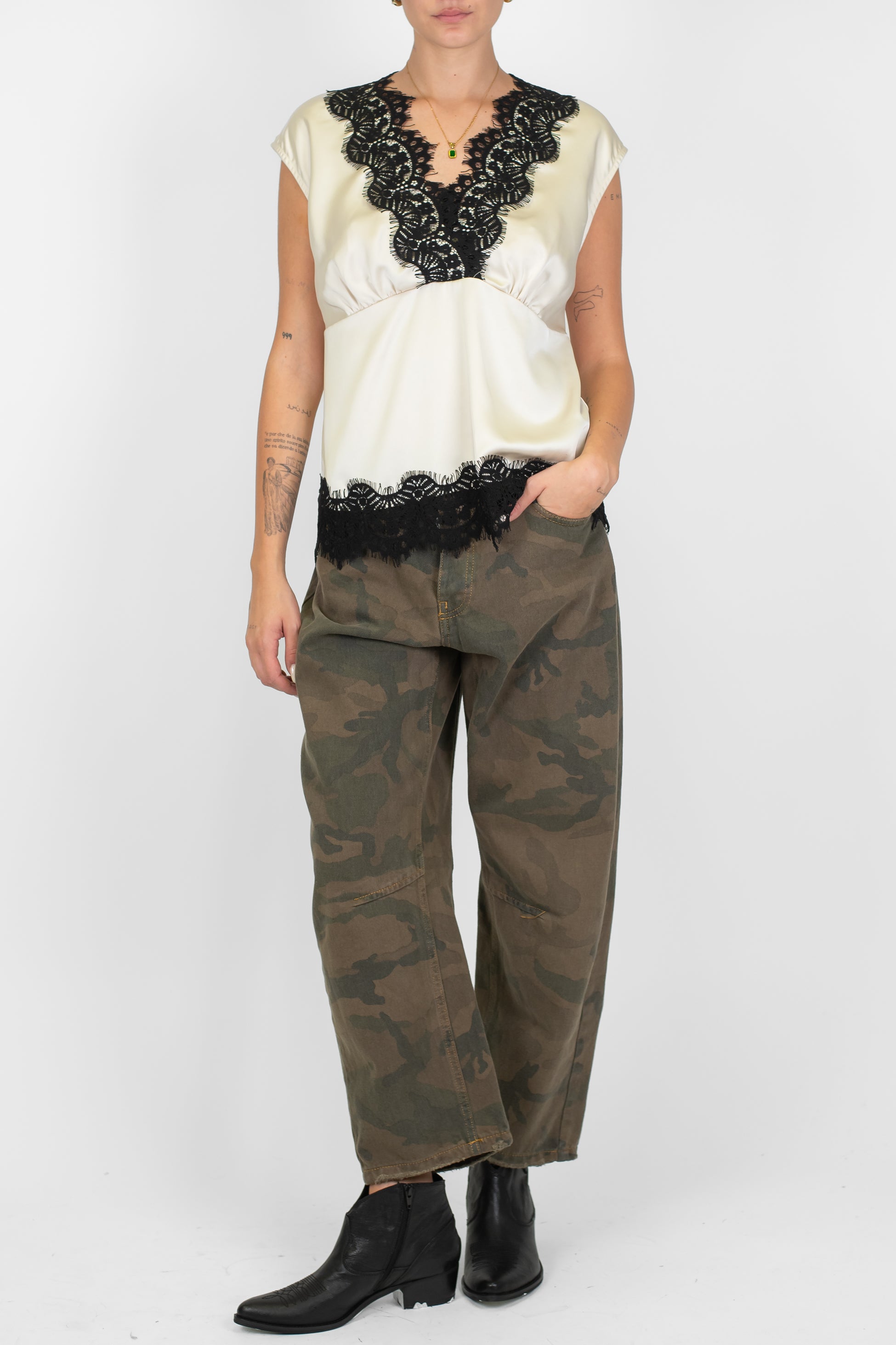 Haveone - Pantalone balloon in denim fantasia camouflage