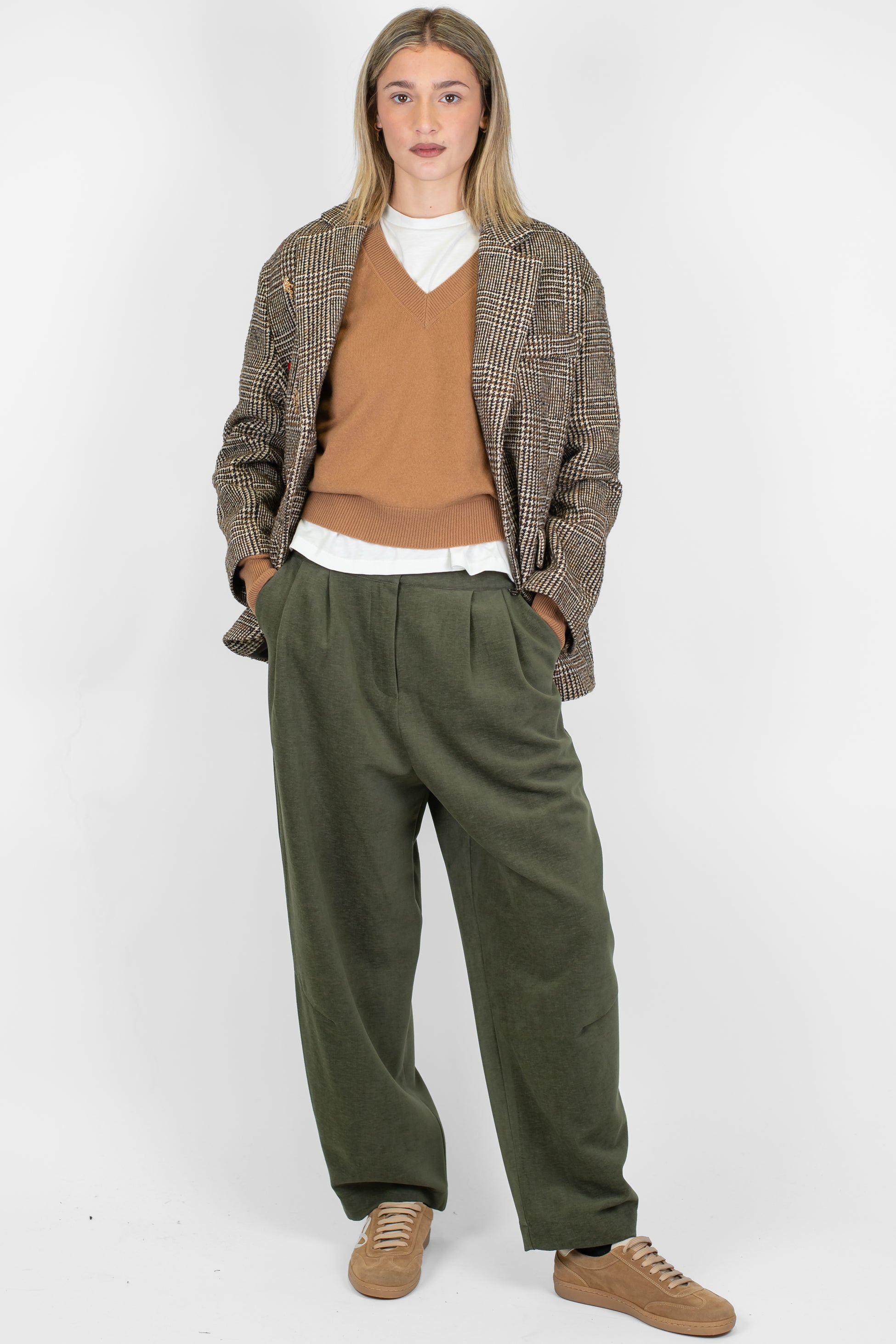 Dixie - Pantalone balloon con elastico sul retro e pinces in viscosa pettinata effetto ciniglia