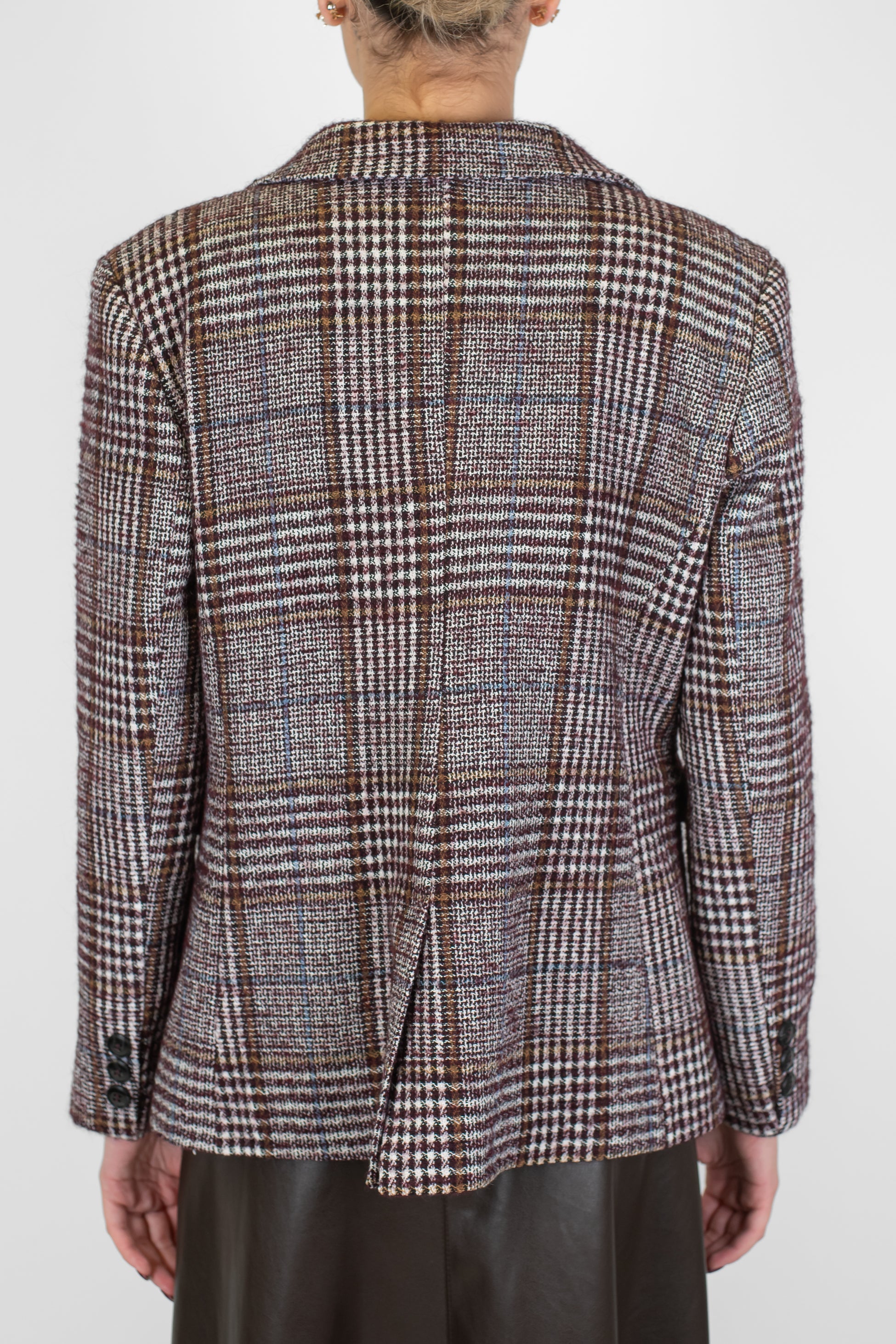 Motel - Giacca fantasia principe di galles in misto lana con spilla