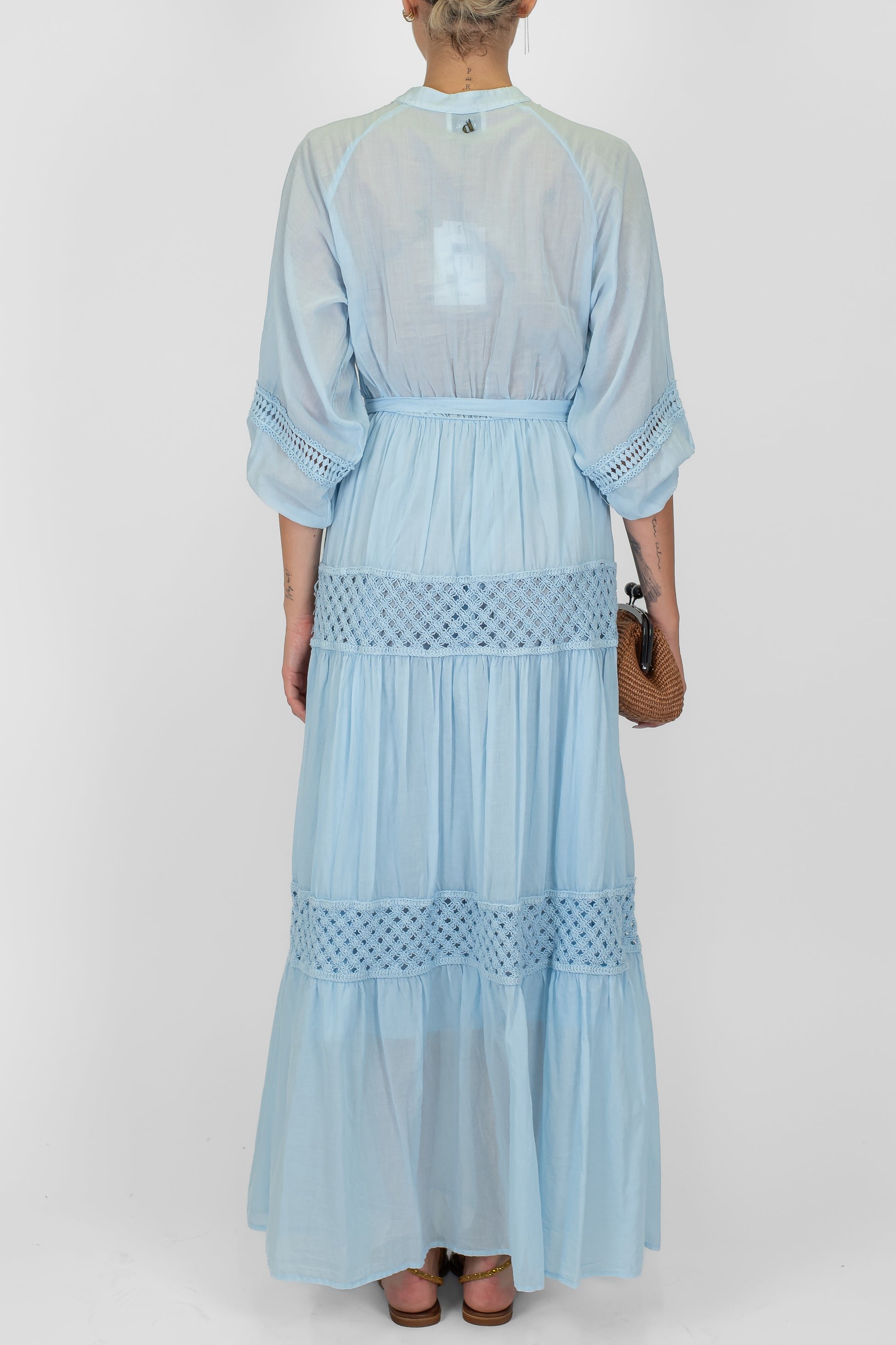 Dixie - Abito lungo in mussola di cotone con inserti crochet