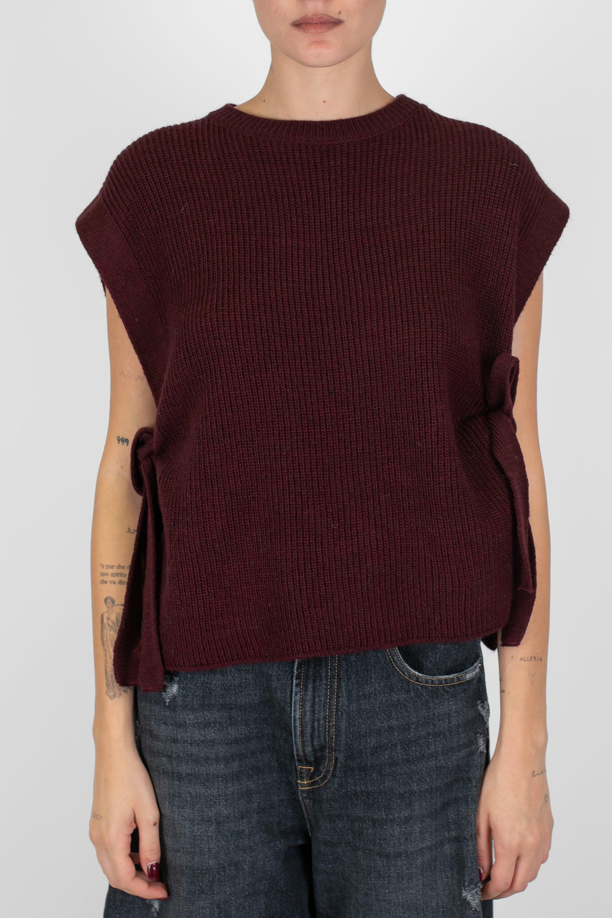 Haveone - Gilet in maglia a costine con fiocchi laterali