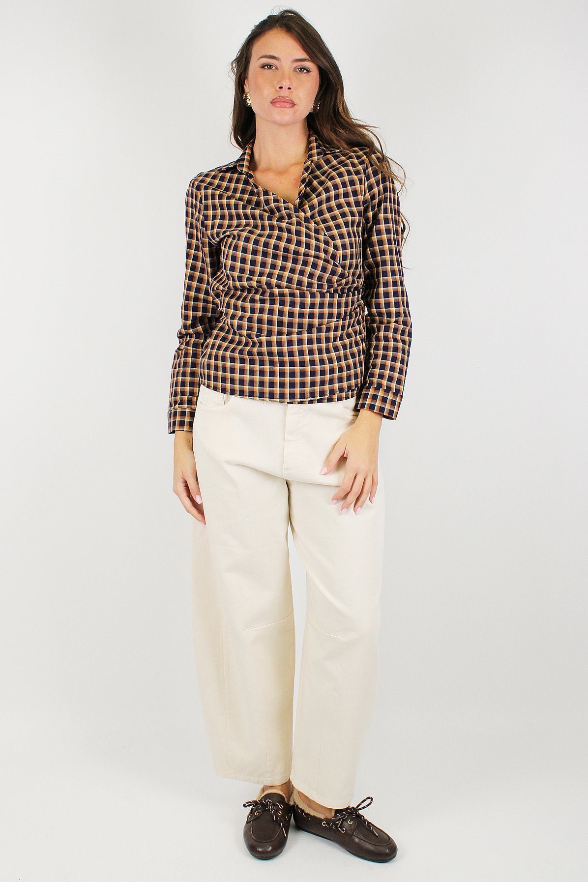 Dixie - Camicia fantasia check ad incrocio con fiocco sul retro