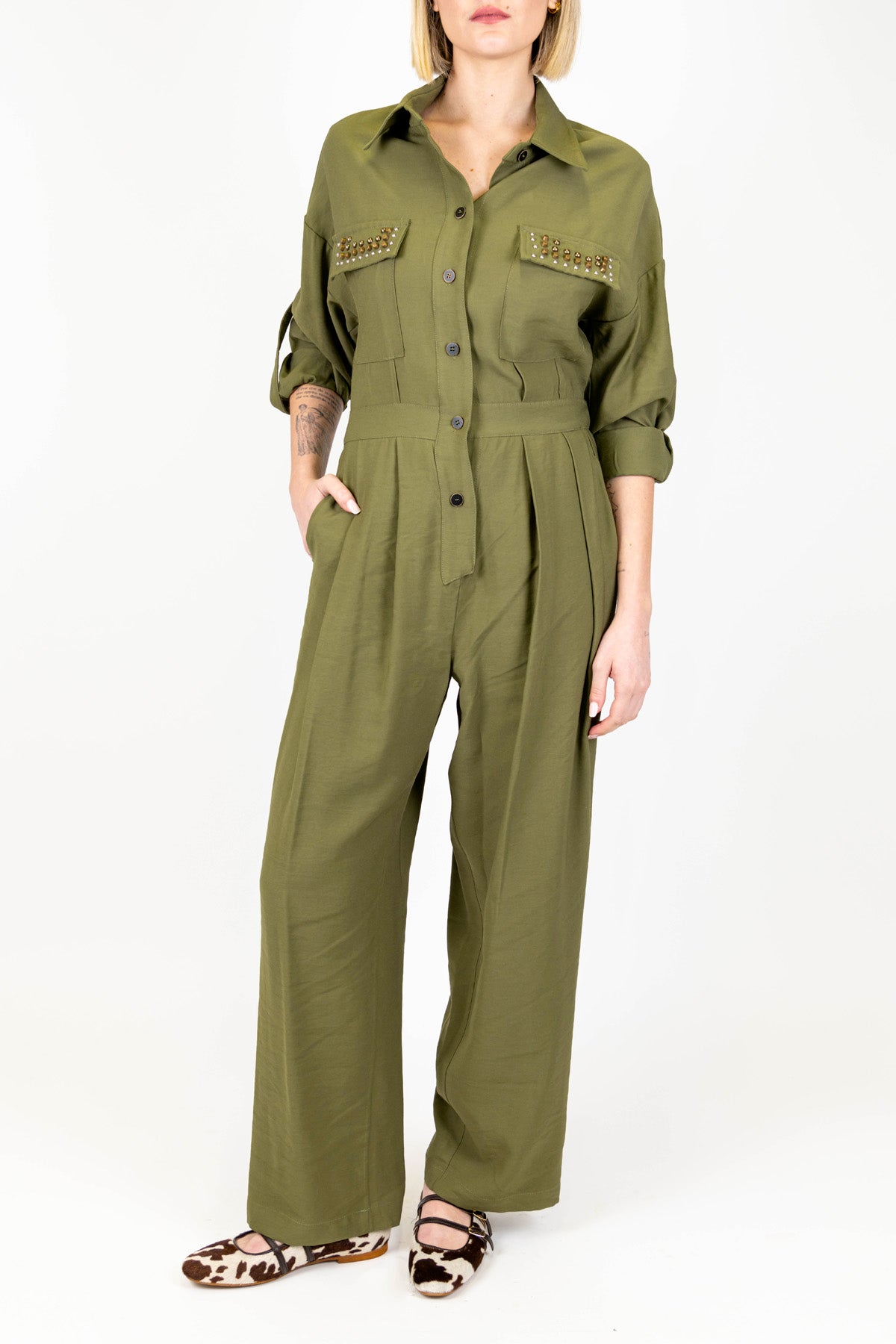 Tensione in - Tuta in viscosa con borchie