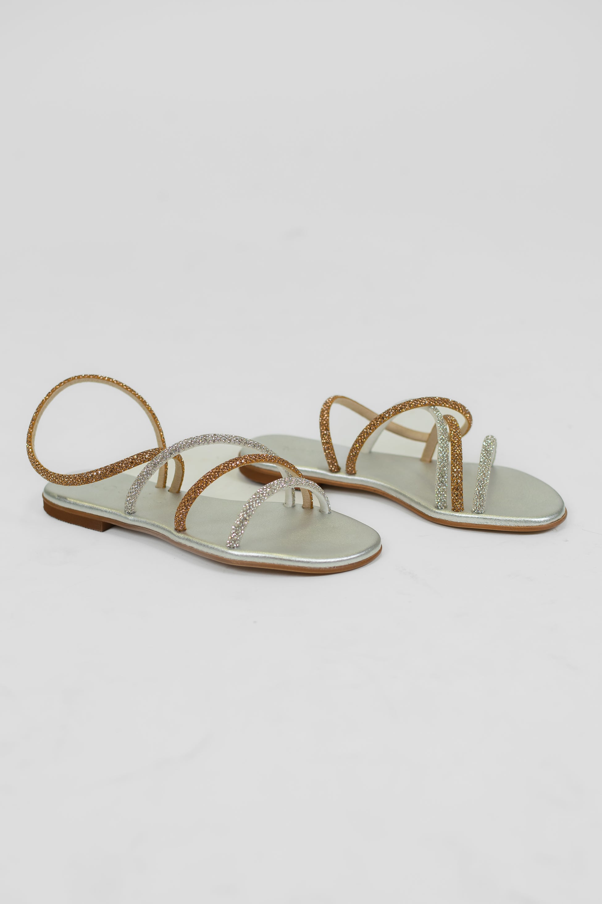 Mosaic - Sandalo con strass intrecciatoa due colori con sottopiede metallizzato