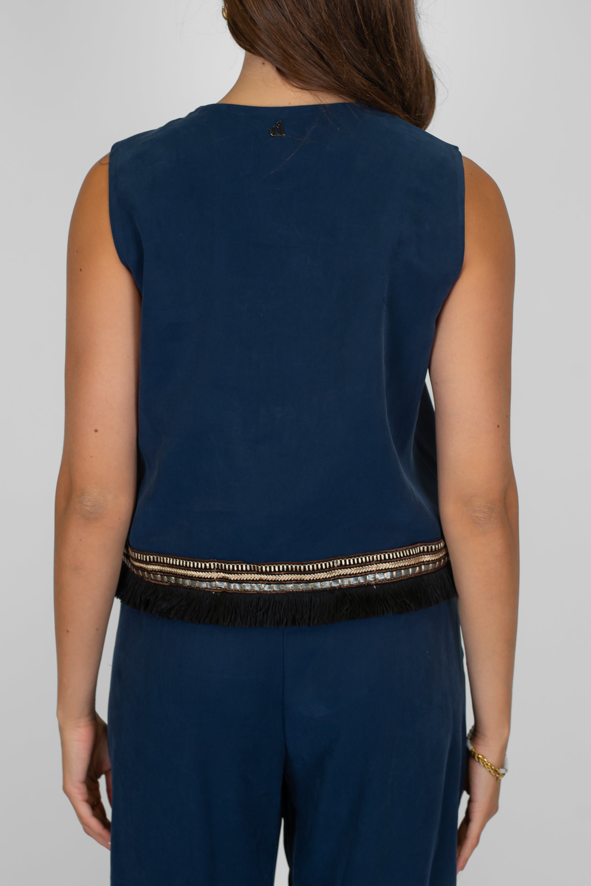 Dixie - Gilet in viscosa con profilo laminato e chiusura con lacci