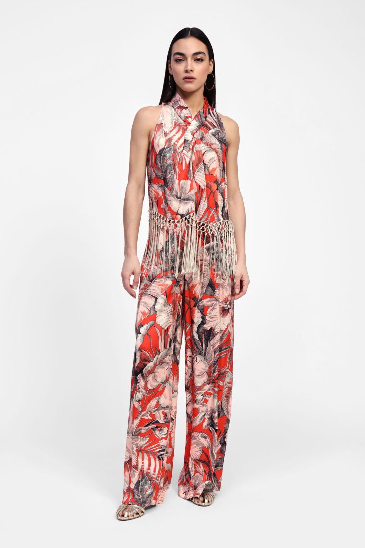 Dixie - Pantalone palazzo con elastico dietro fantasia