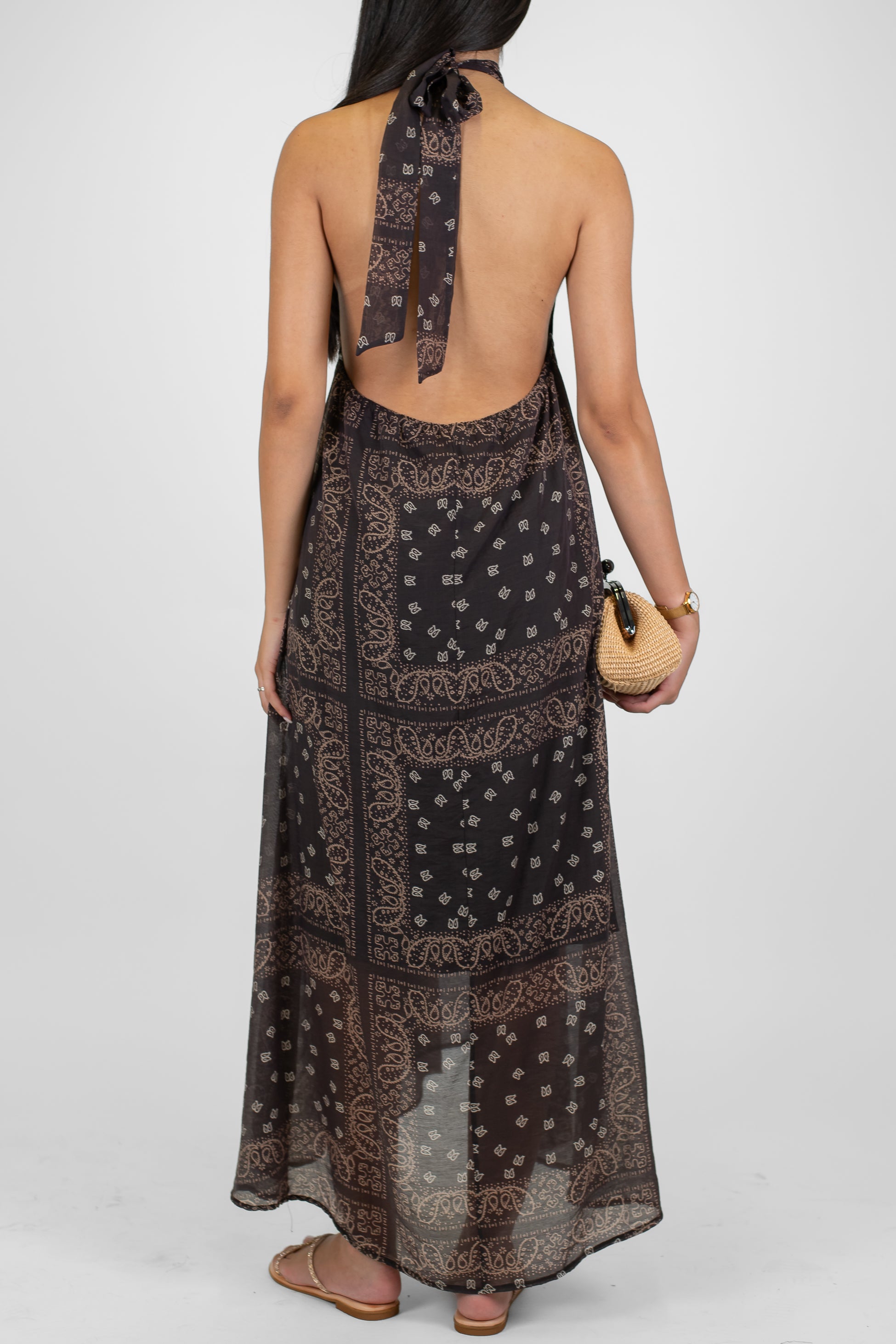 Haveone - Abito lungo allacciato al collo fantasia bandana