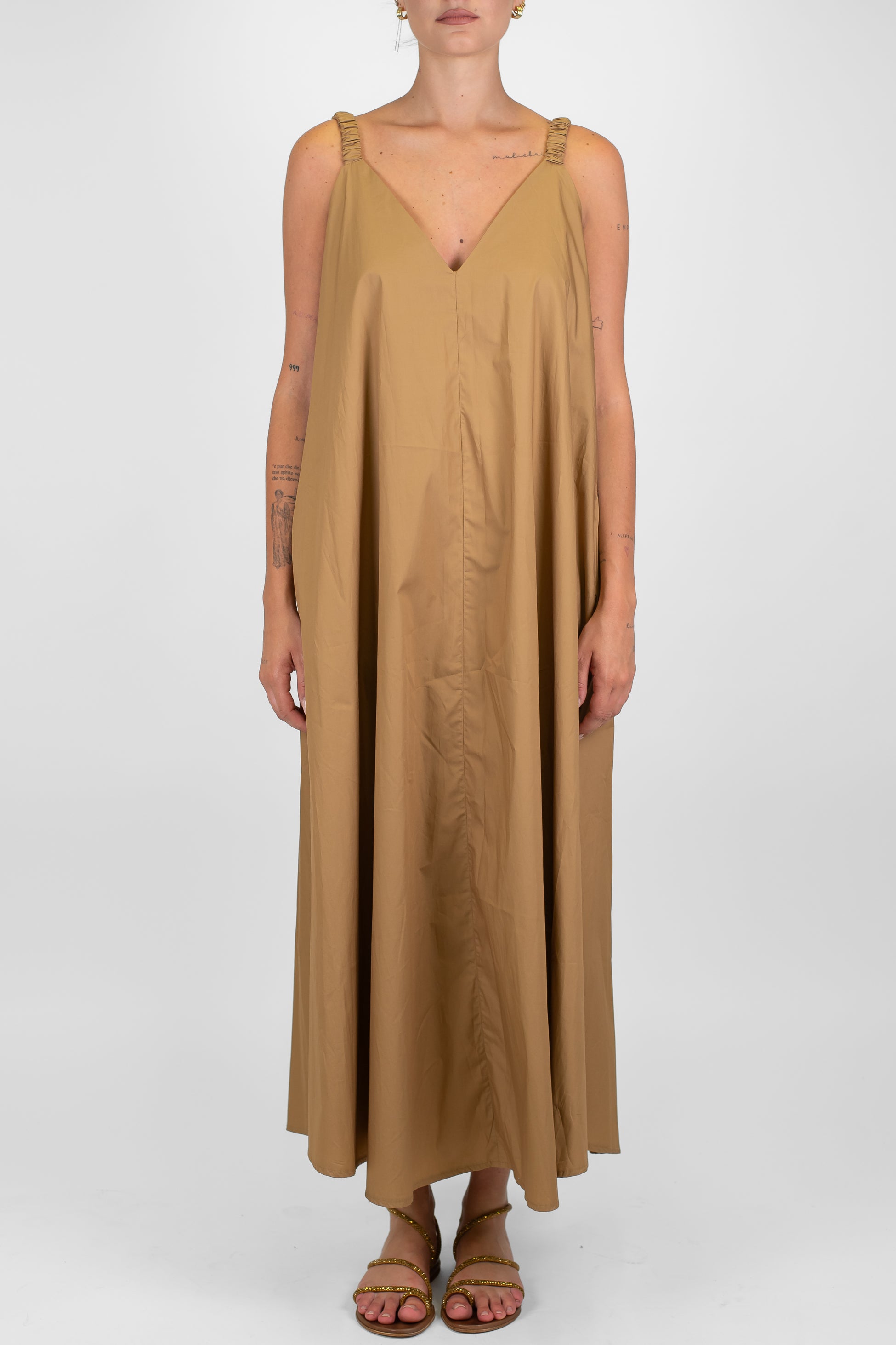 Motel - Abito lungo in cotone con spallina arricciata