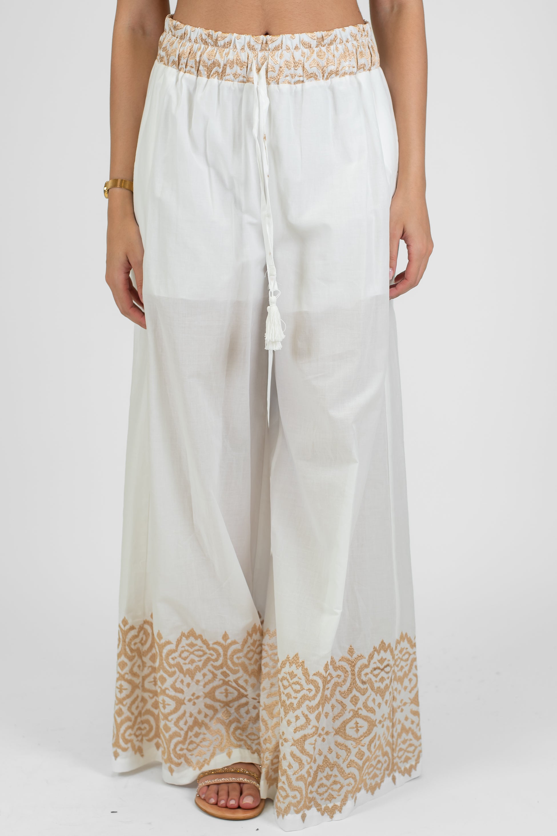 Motel - Coordinato gilet e pantalone palazzo con ricami a contrasto e coulisse