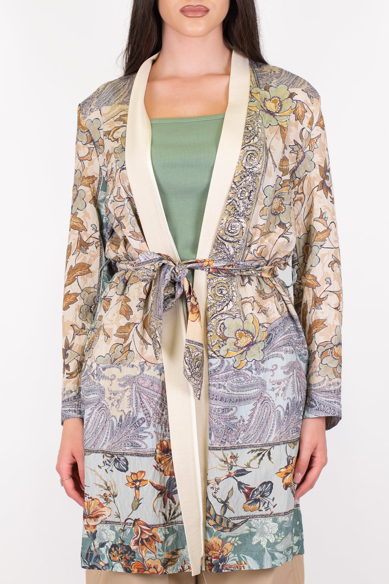 Dixie - Kimono fantasia floreale in viscosa leggera con cintura in tessuto