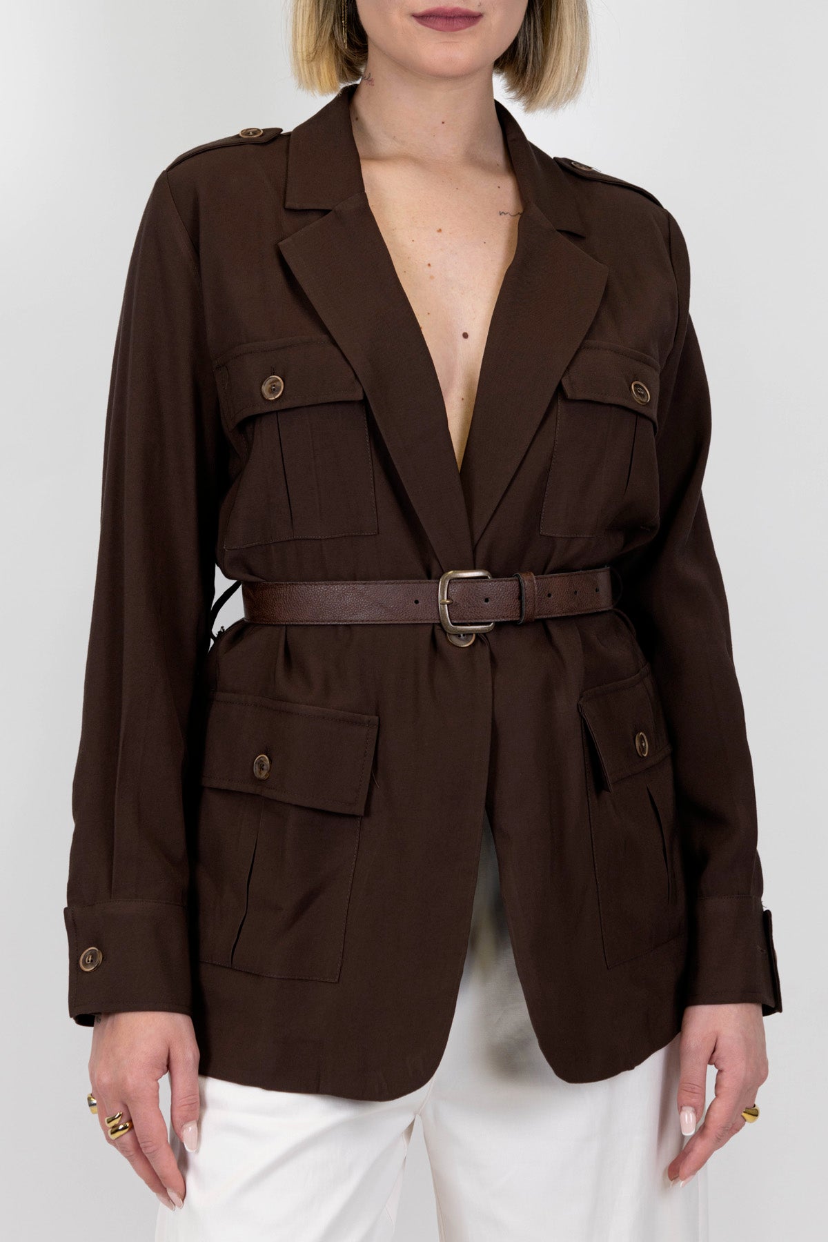 Motel - Sahariana in viscosa con rever a lancia