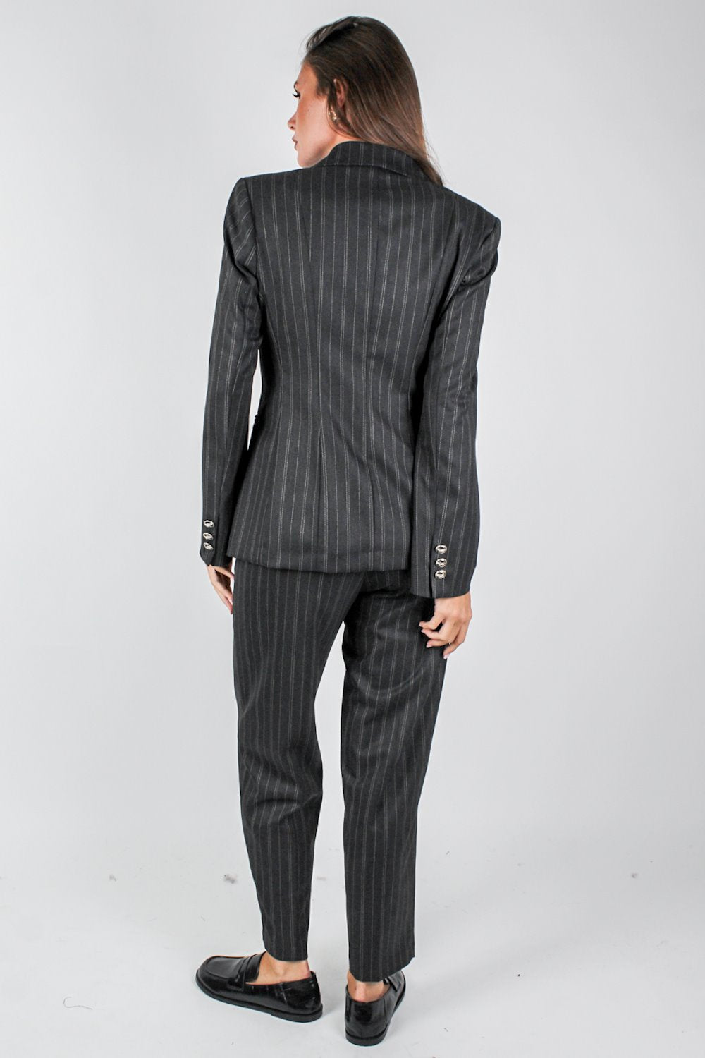 Maryley - Tailleur gessato con giacca doppiopetto e pantalone regular
