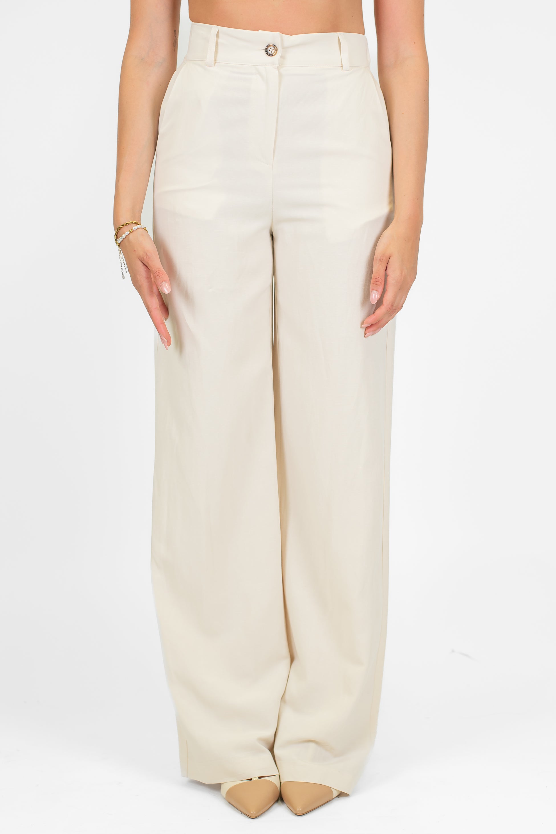 Dixie - Pantalone palazzo in misto viscosa e lino con elastico sul retro