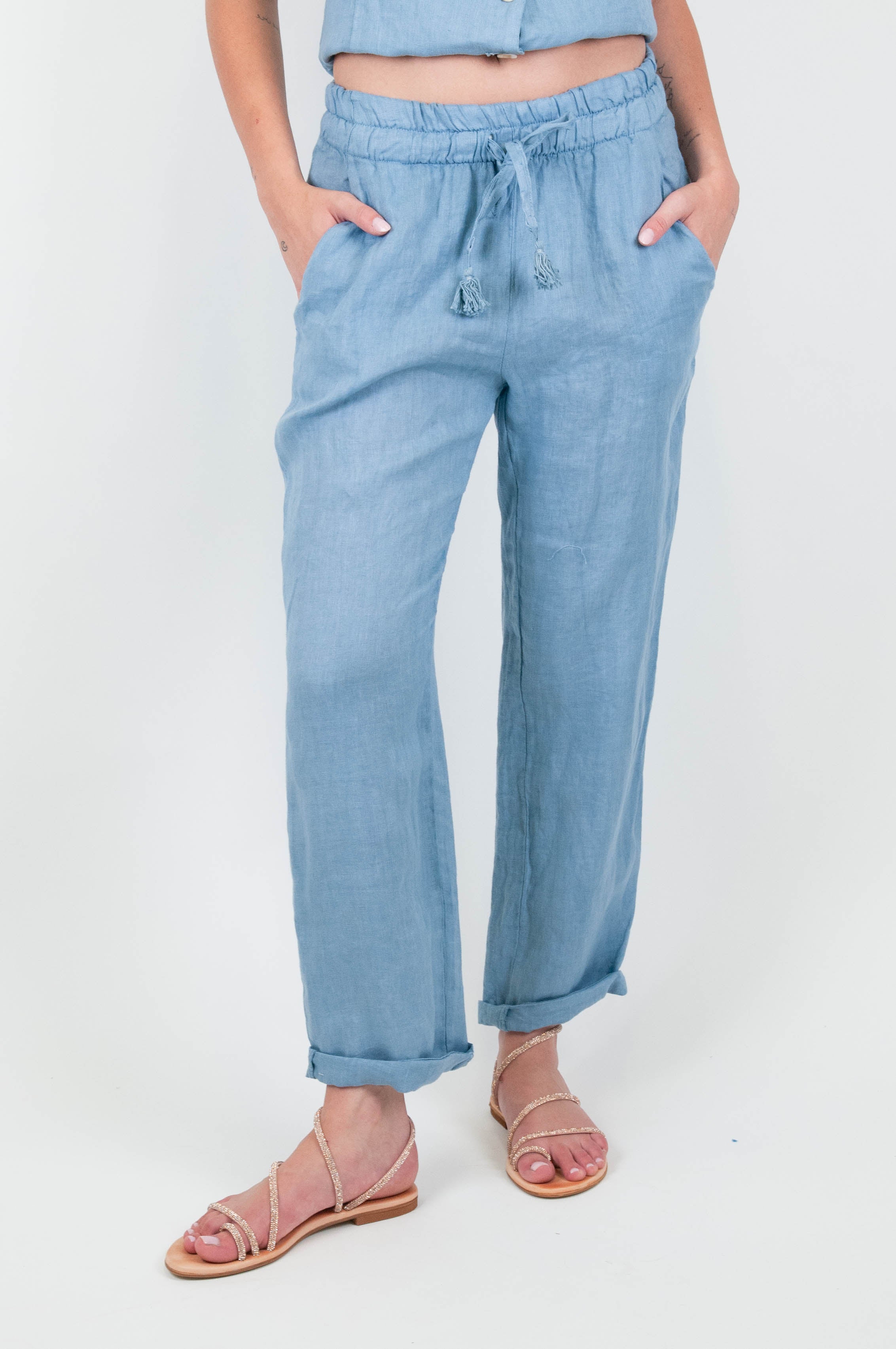 Motel - Pantalone con coulisse in puro lino