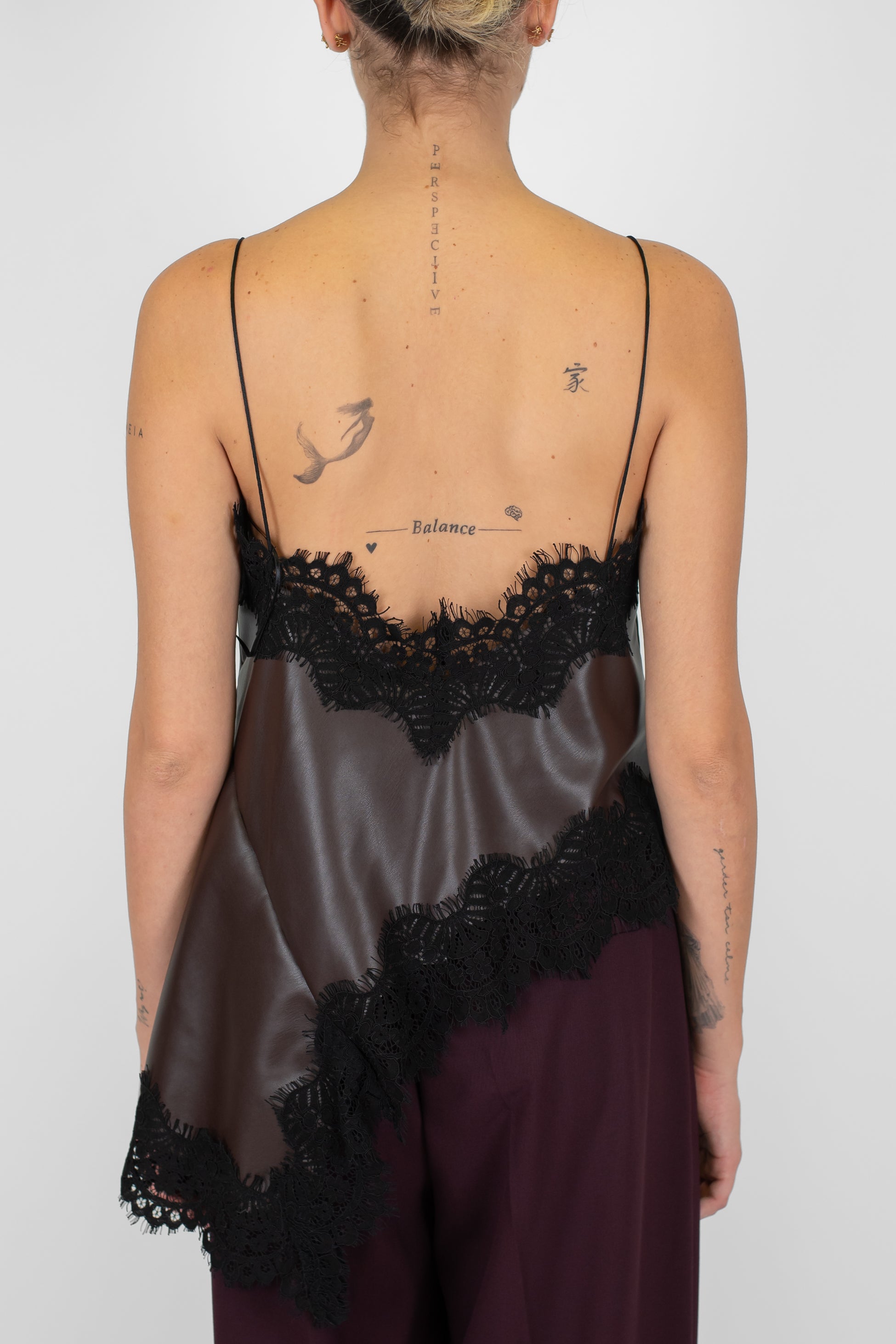 Motel - Top asimmetrico in ecopelle con pizzo