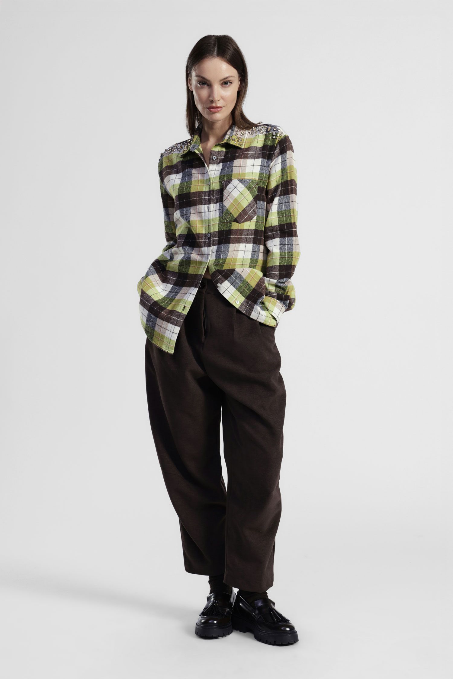 Dixie - Pantalone balloon con elastico sul retro e pinces in viscosa pettinata effetto ciniglia