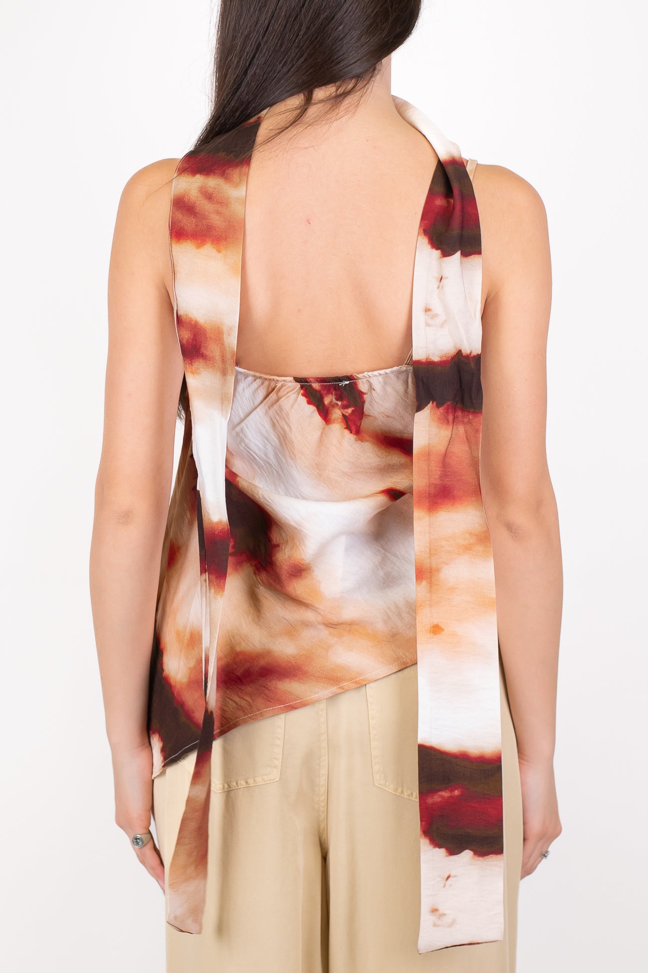 Haveone - Top asimmetrico fantasia astratta con bretelline e foulard