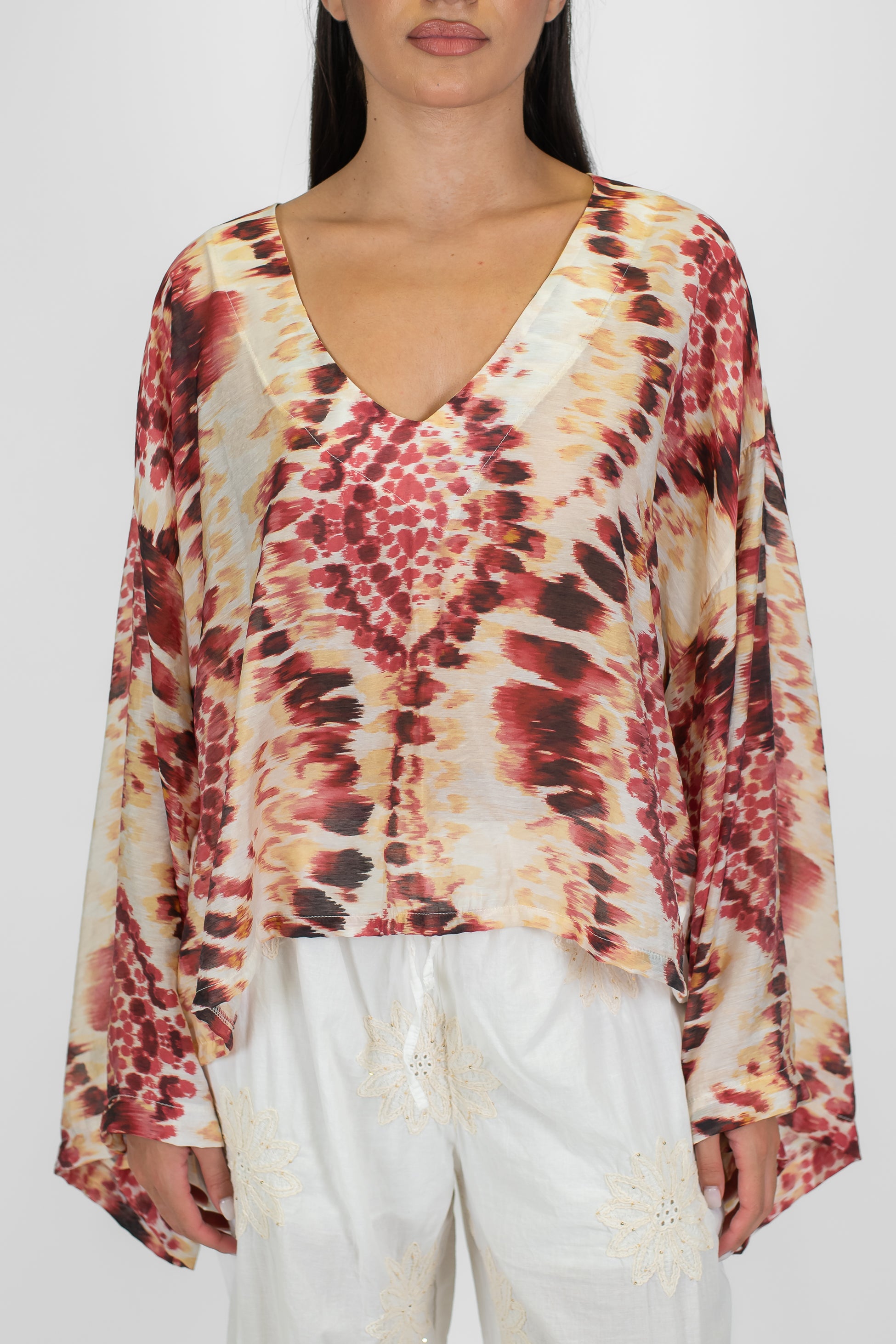 Tensione in - Blusa scollo a V fantasia astratta in lyocell