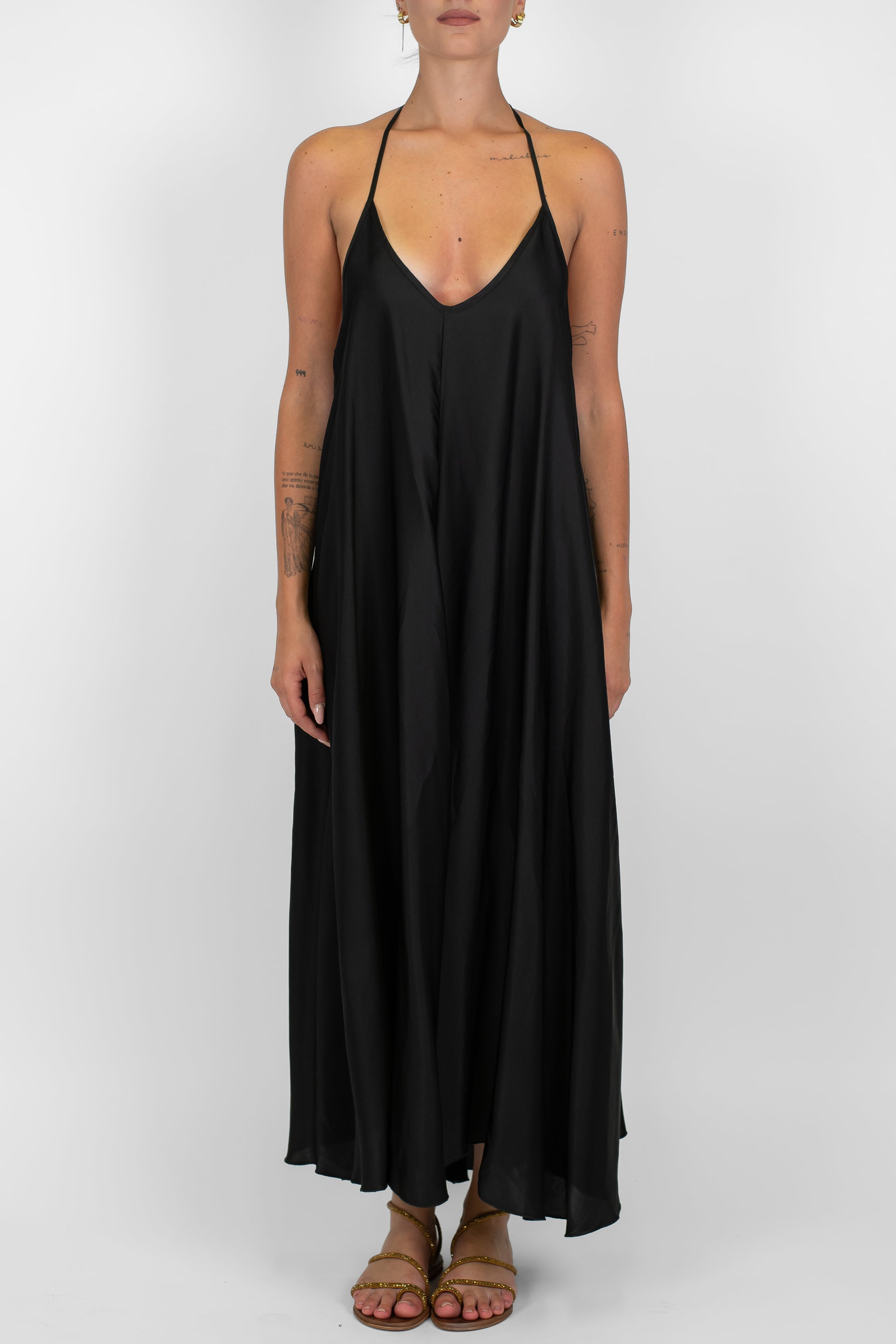 Motel - Abito lungo scollo v con bretelle sottili in satin