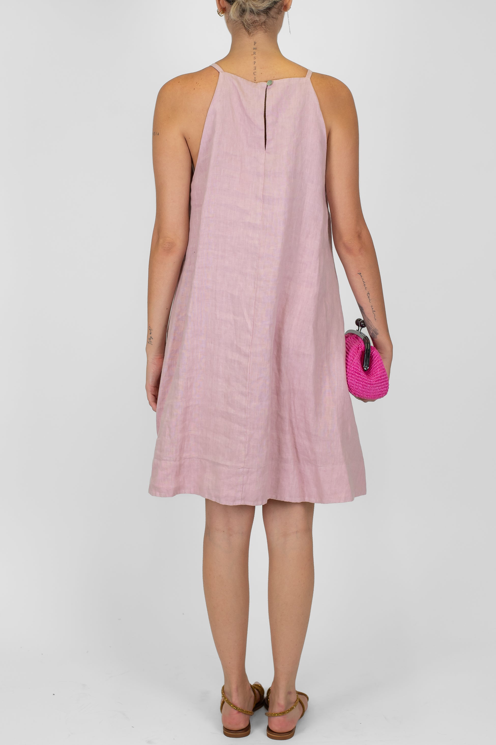 Tensione in - Abito corto 100% lino scollo all'americana