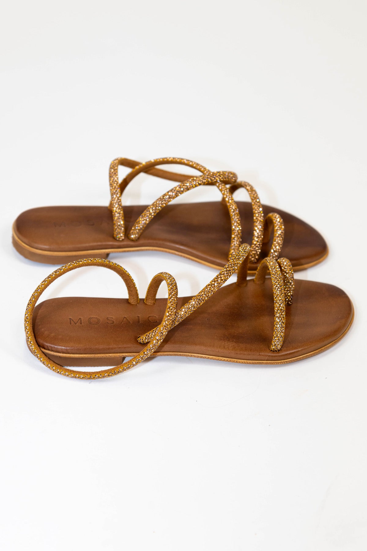 Mosaic - Sandalo intrecciato con strass e sottopiede moro
