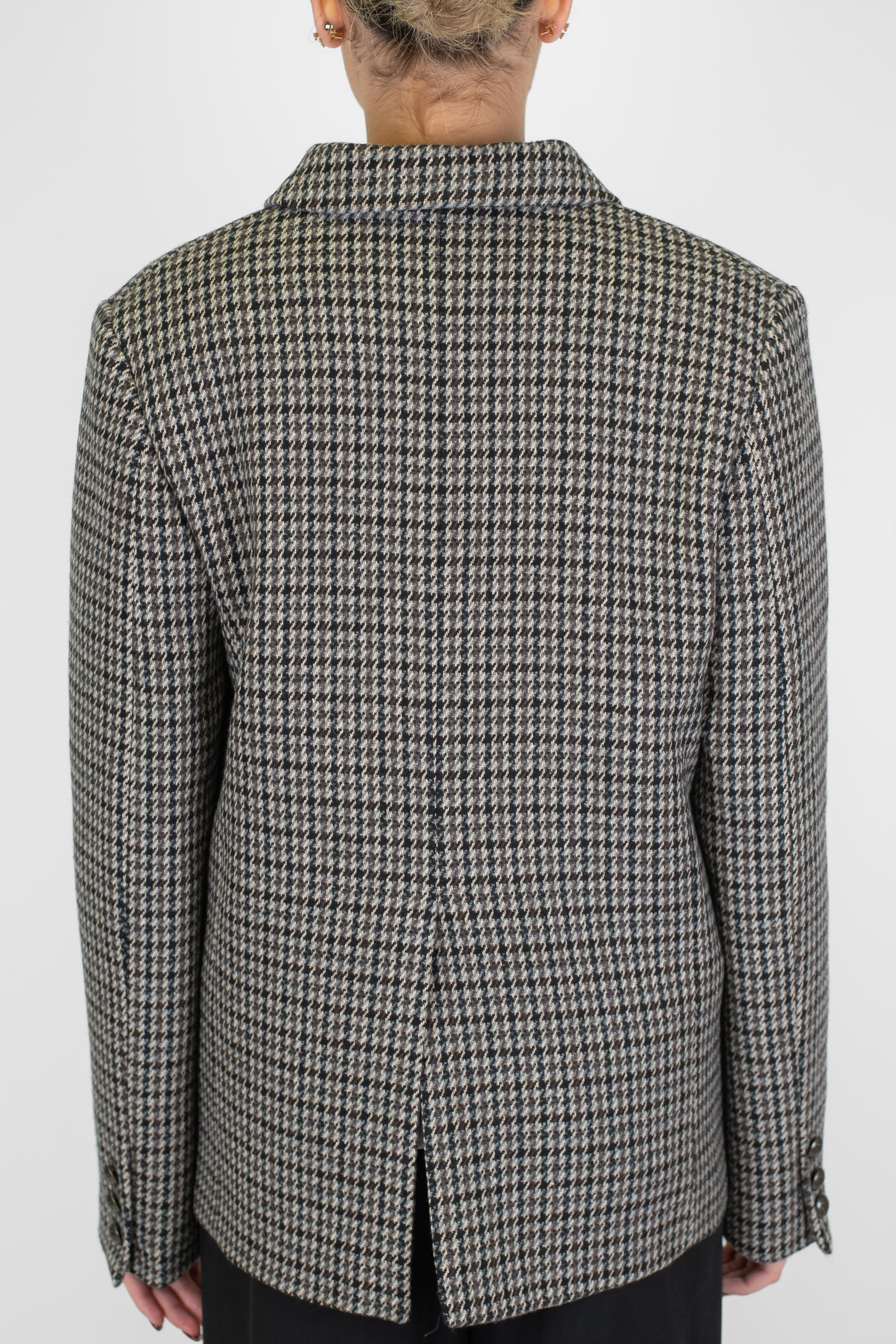 Tensione in - Cappotto corto fantasia pied de poule in misto lana con spalline