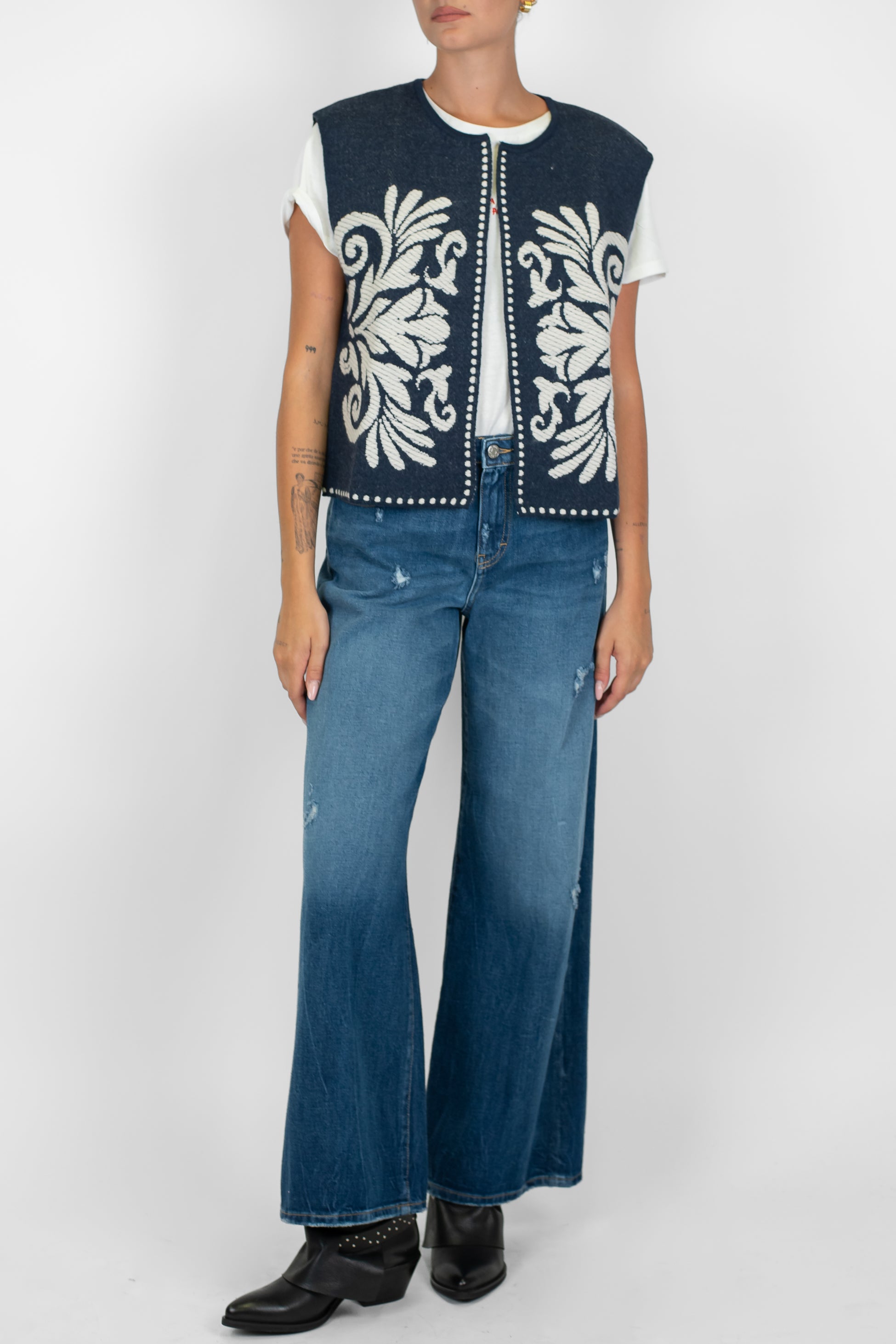 Haveone - Jeans palazzo lavaggio medio con rotture