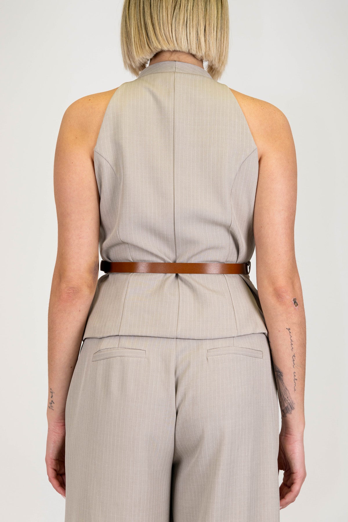 Haveone - Gilet gessato con scollo americano