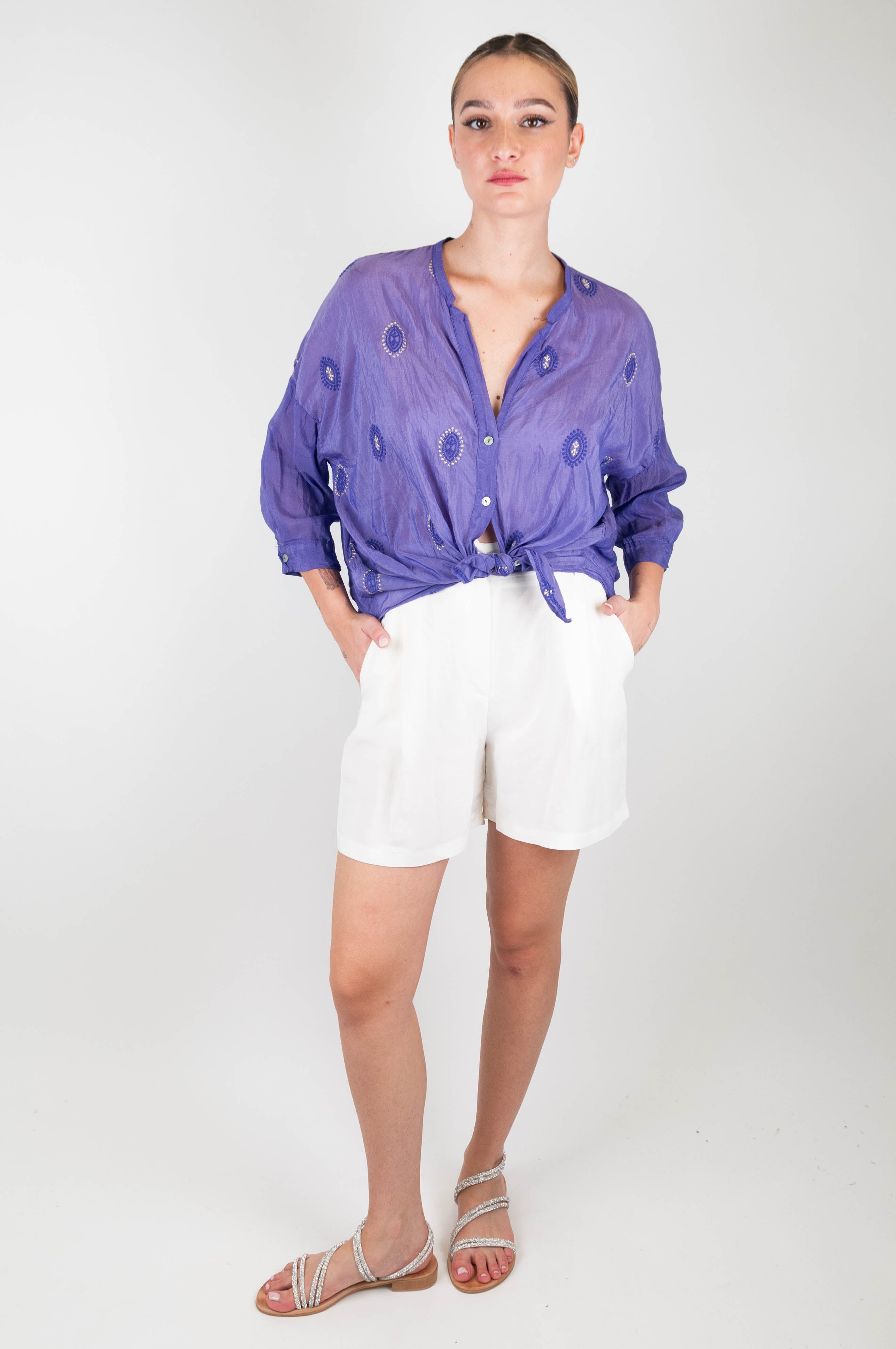 Haveone - Bermuda in misto lino con elastico sul retro