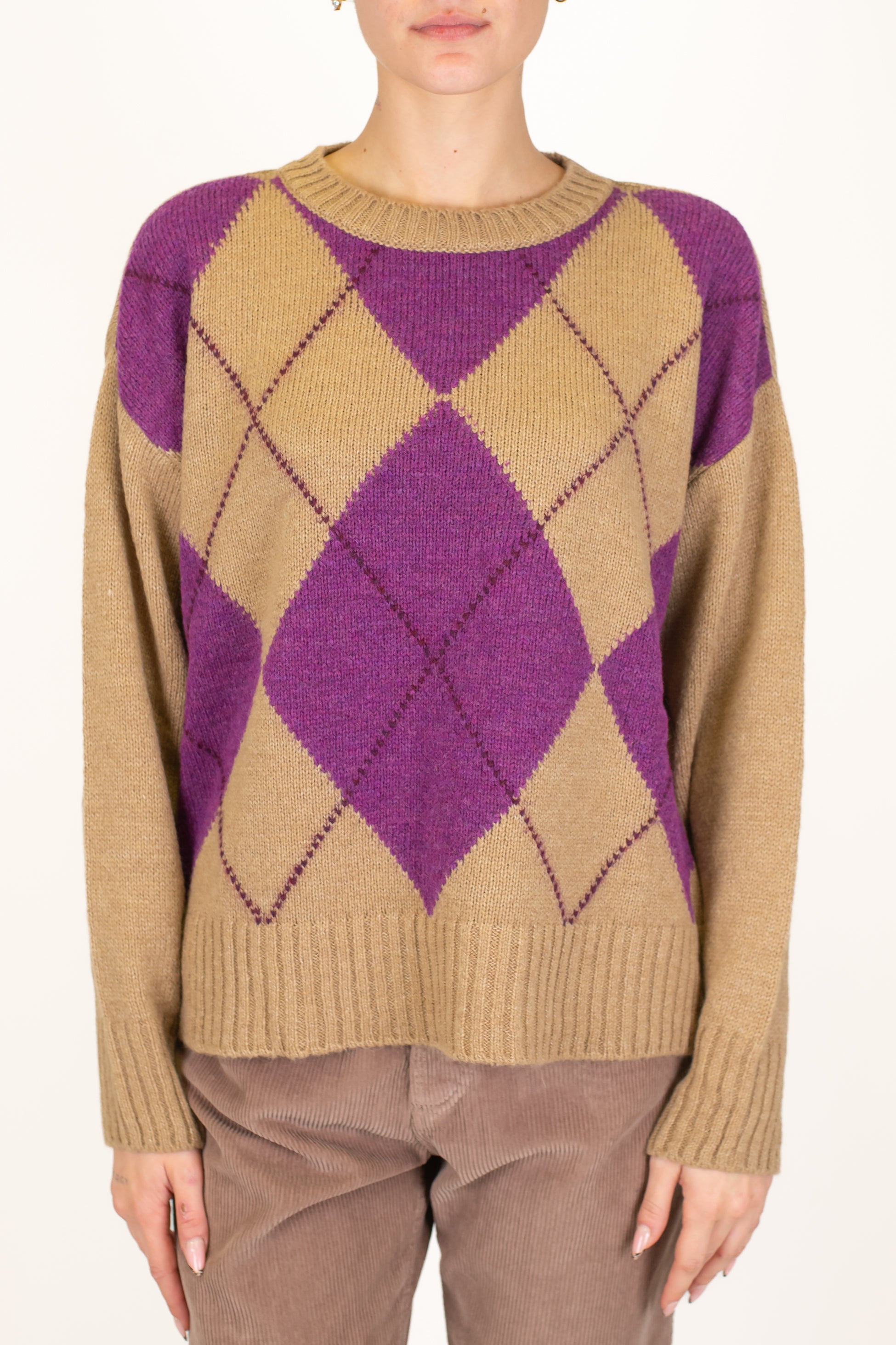 Tensione in - Maglia fantasia rombi a contrasto in misto lana