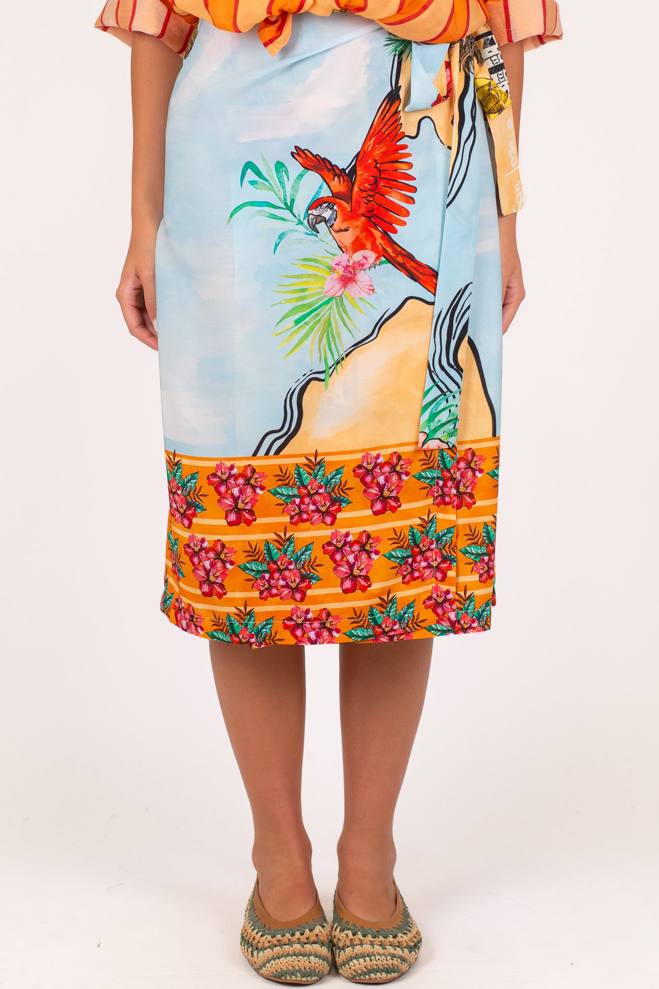 Dixie - Gonna pareo midi fantasia tropicale in viscosa leggera