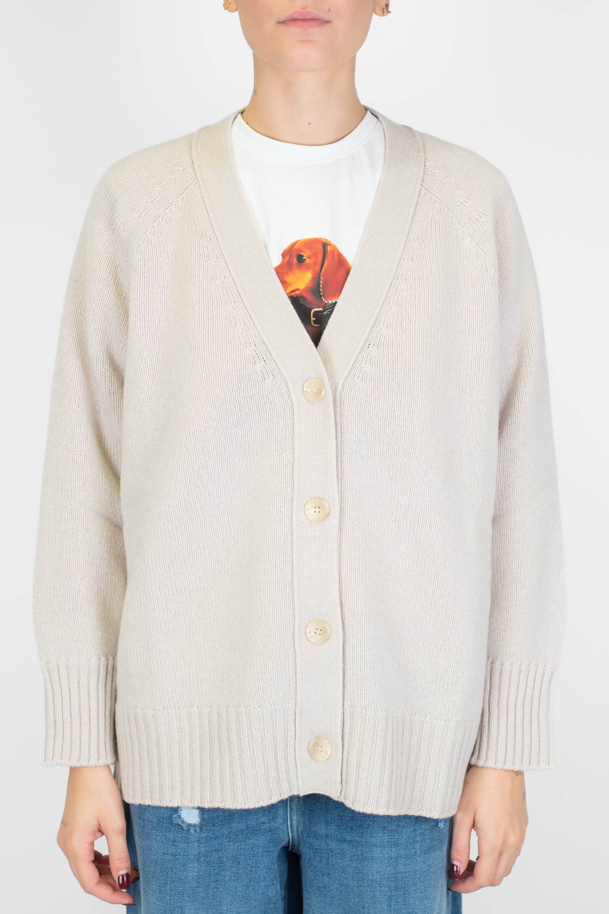 Tensione in - Cardigan scollo a V in lana e cashmere