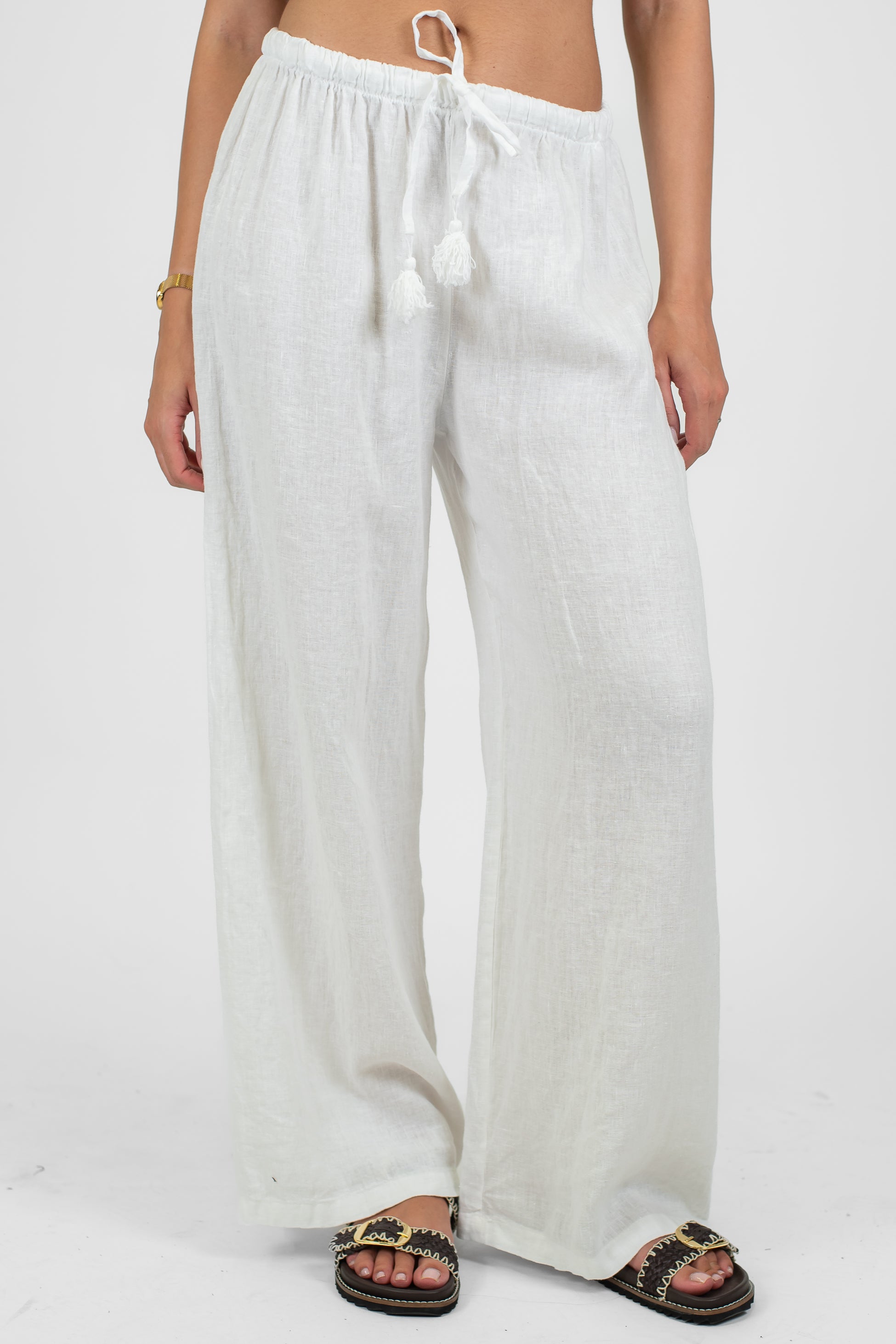 Tensione in - Pantalone palazzo in puro lino con coulisse