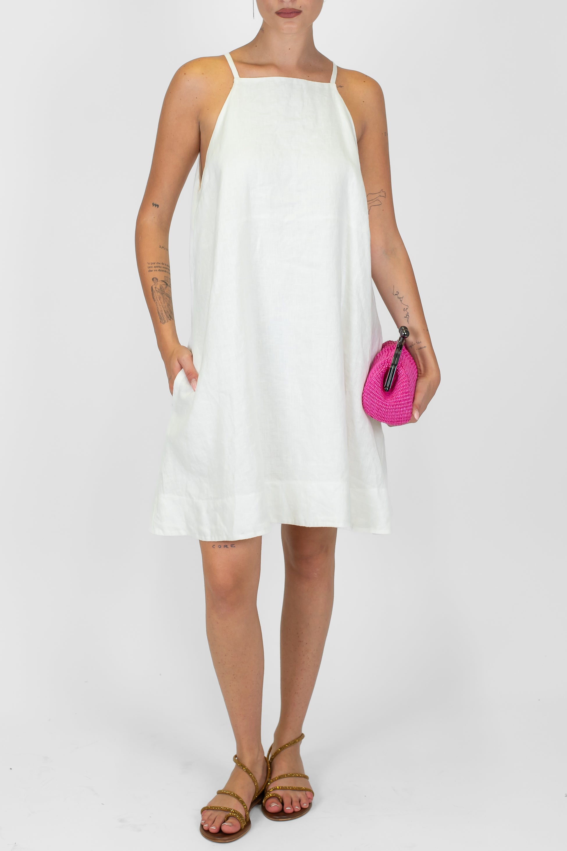 Tensione in - Abito corto 100% lino scollo all'americana