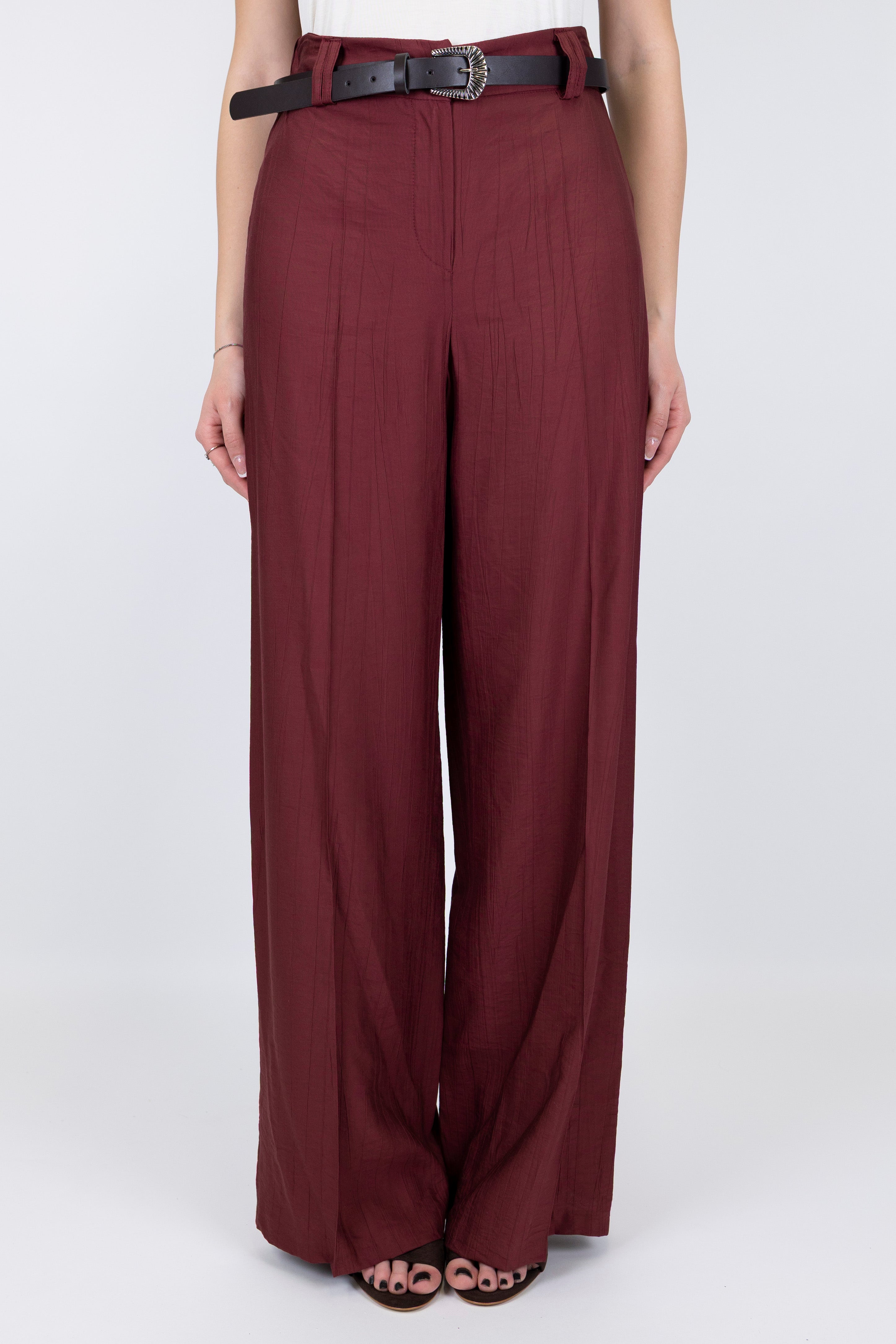 Haveone - Pantalone palazzo in viscosa leggera con strigliature ed elastico sul retro