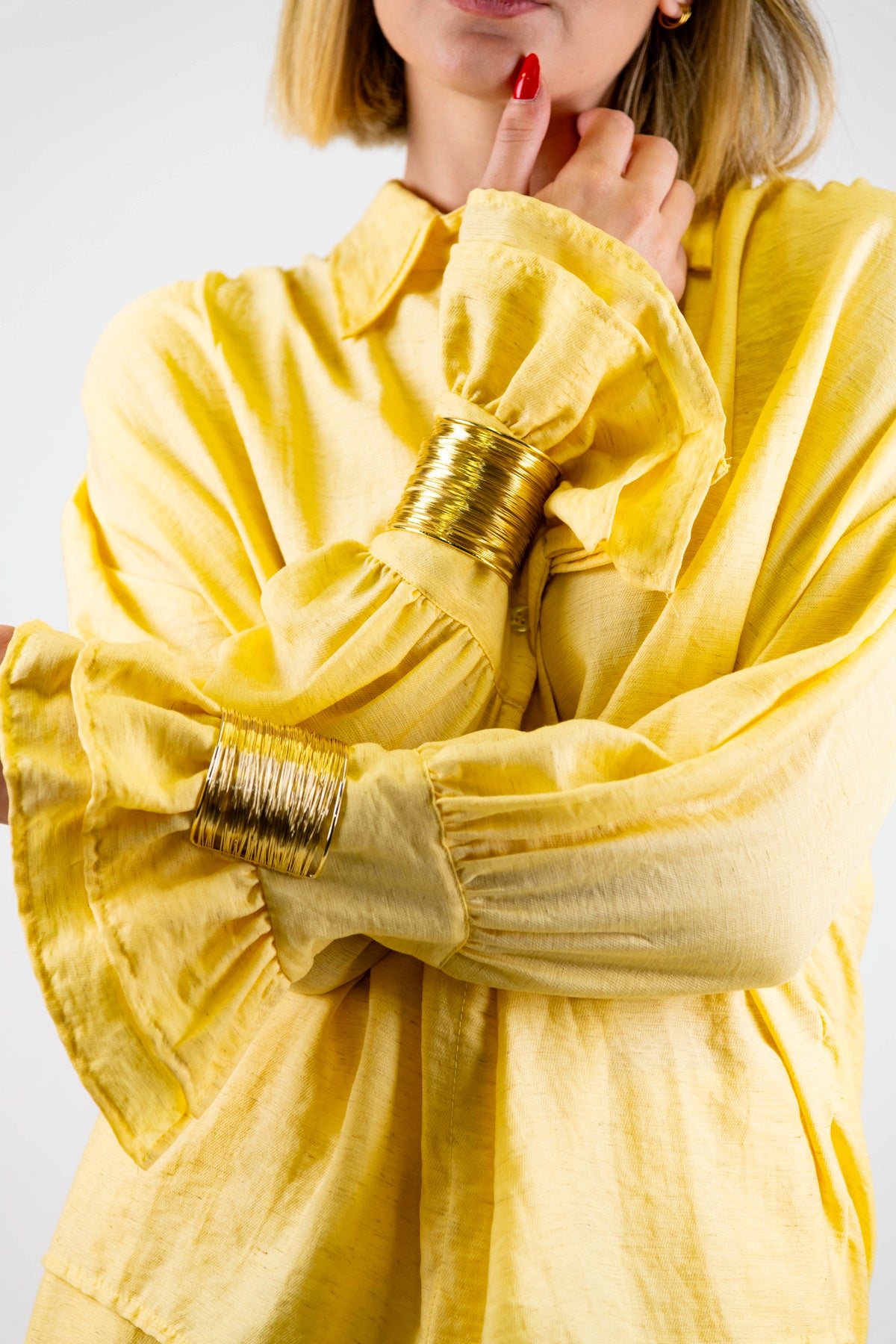 Haveone - Camicia over in misto lino con bracciali oro ai polsi