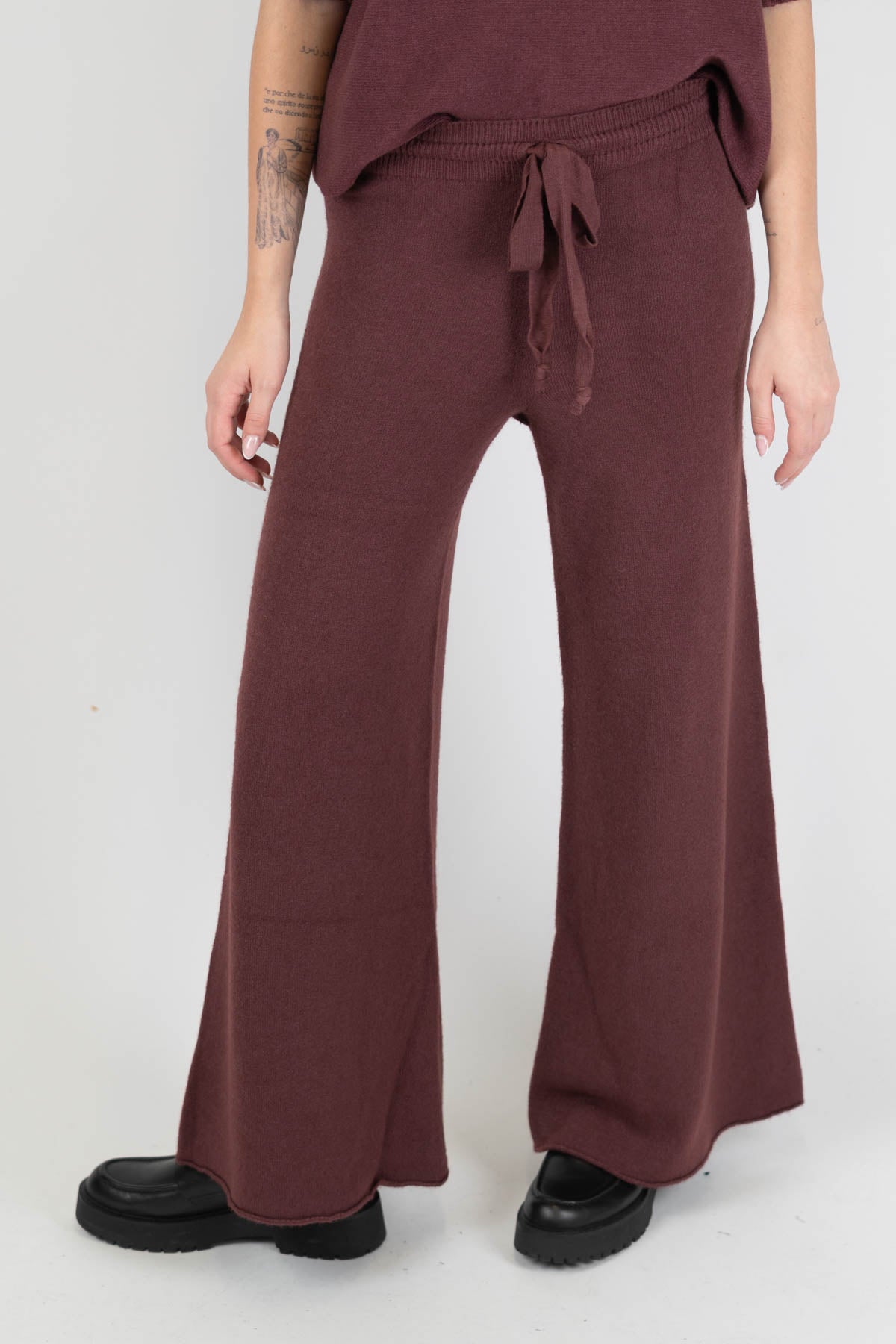 Kontatto - Pantalone palazzo in maglia con coulisse