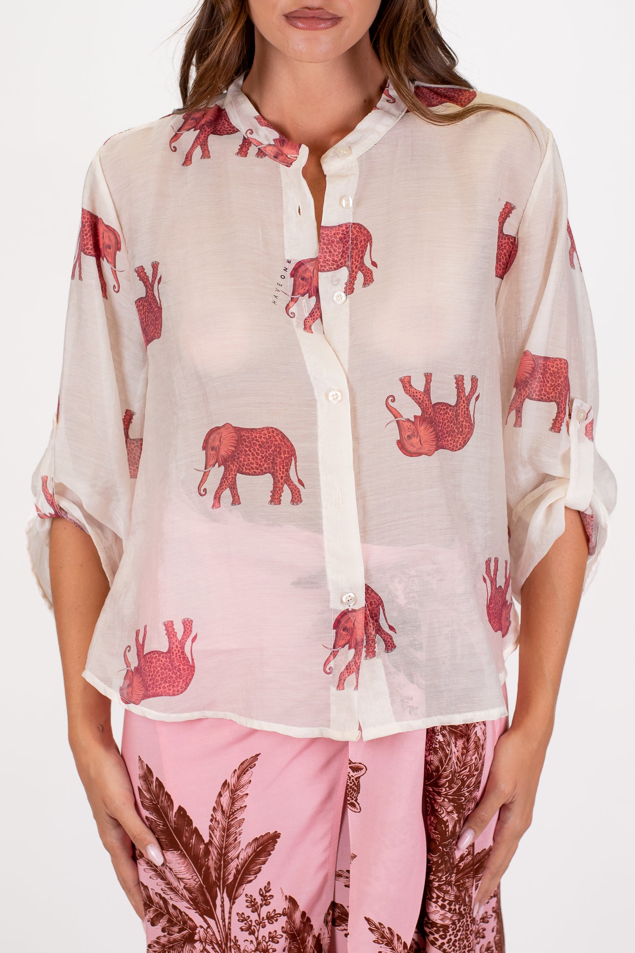 Haveone - Camicia in lyocell fantasia elefanti