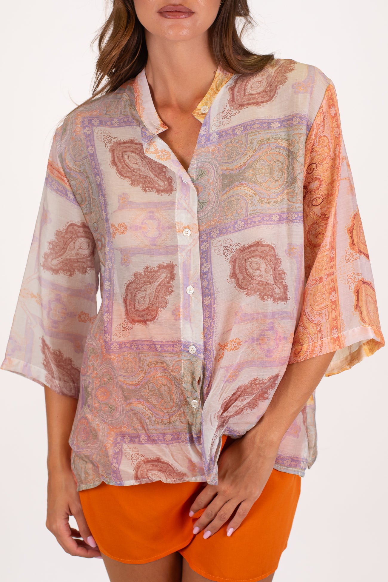 Dixie - Camicia fantasia bandana in lyocell collo coreano